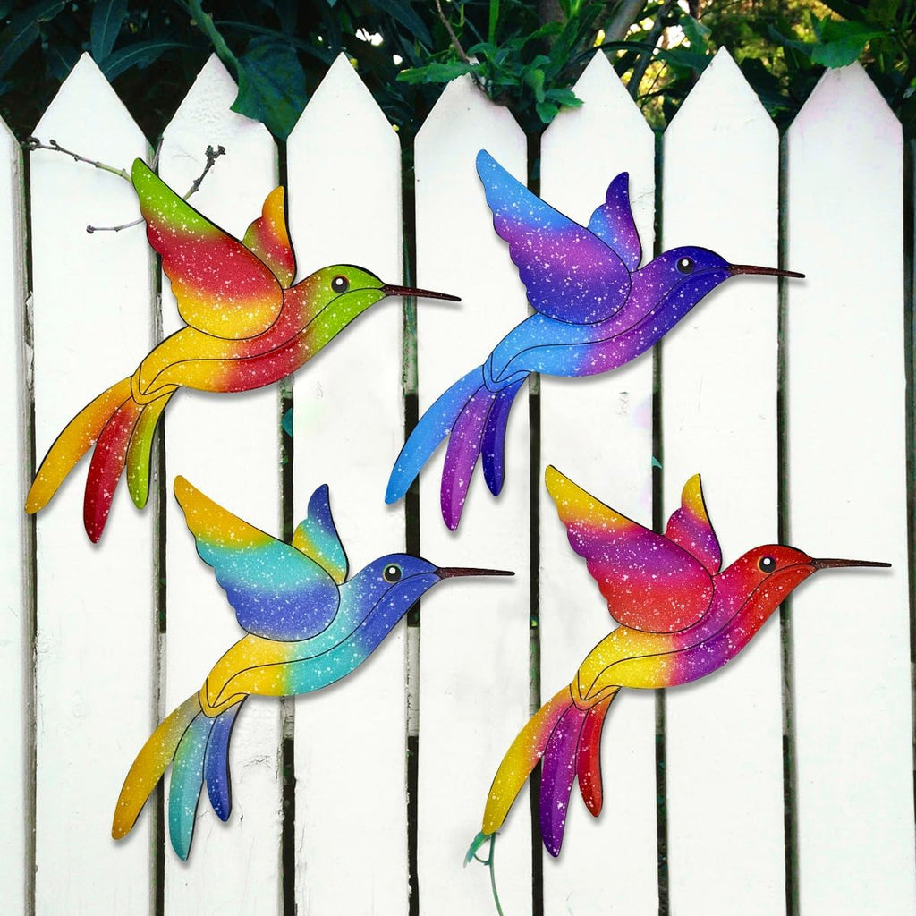 Metal Hummingbird Wall Decor,Outdoor Fence Birds Art Decoration,Hanging Decorations for Garden,Yard,Patio Balcony,Great Gifts for Family Friends(4 Pack)