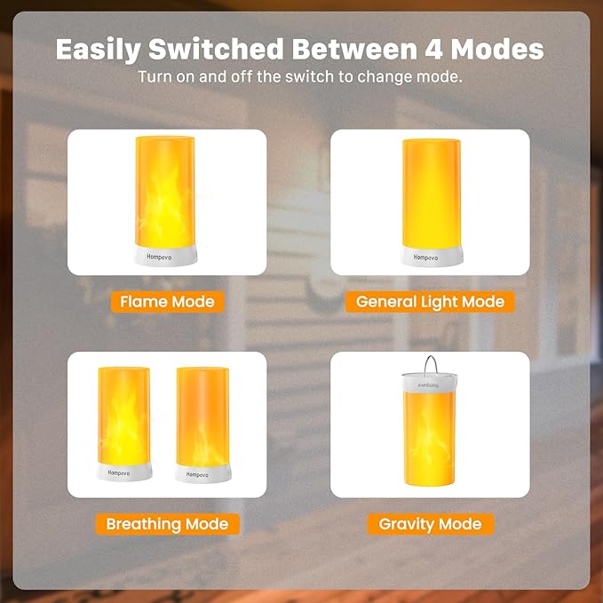 Hompavo 【Upgraded】 LED Flame Lights with Remote & Timer, 4-Mode Rechargeable Battery Operated Flameless Candles, Pillar Flickering Lantern for Living Room Bathroom Patio Wedding Halloween Home Decor