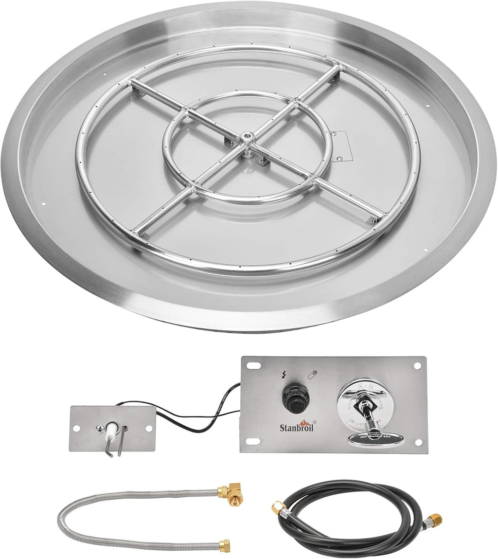 Stanbroil 31 Inch Drop-in Round Natural Gas Fire Pit Kit with Spark Ignition Kit, 304 Stainless Steel Gas Firepit Burner Insert for Outdoor Indoor- Natural Gas Version