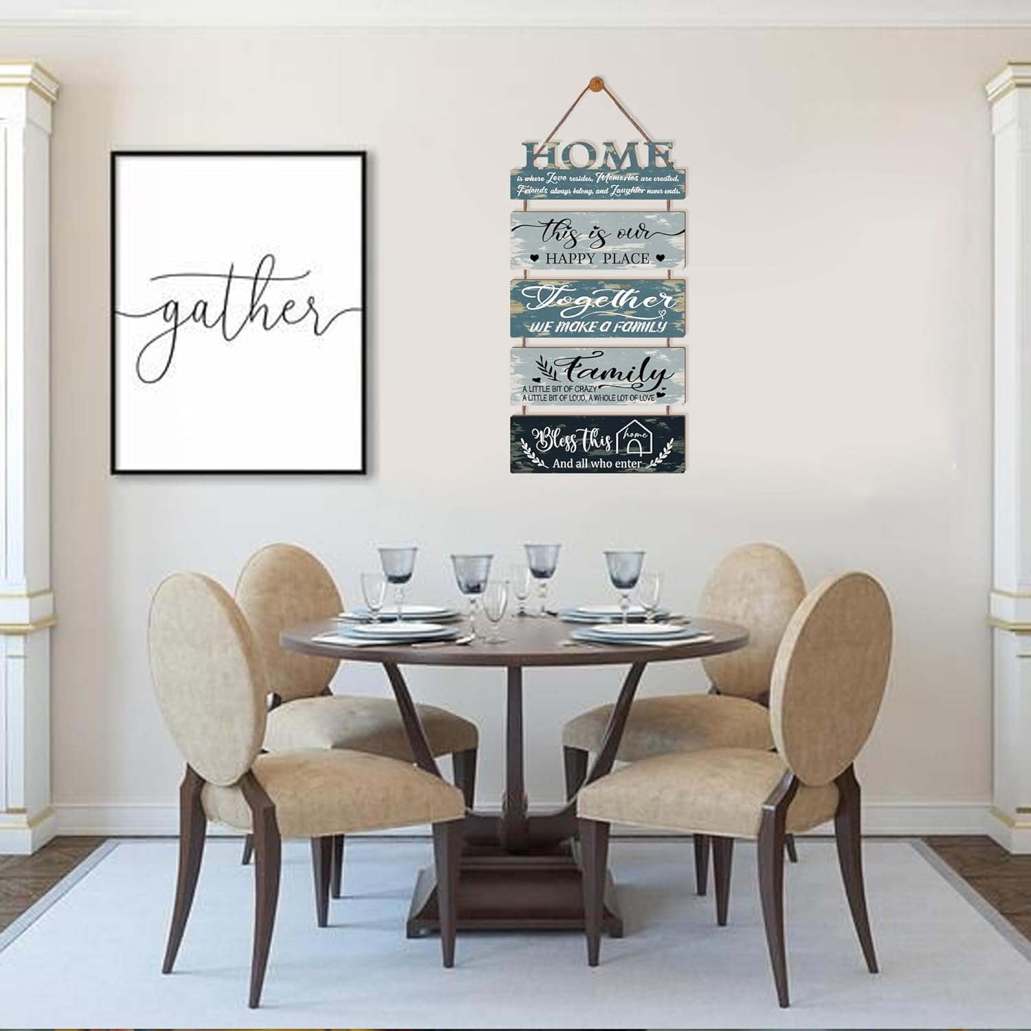 Wooden Collage Panels Home Positive Affirmations Wall Art - Wall Plaques for Living Room,Bedroom,Dining Room,Bathroom - Multicolor Family Rustic Farmhouse Wall Decor 5pcs