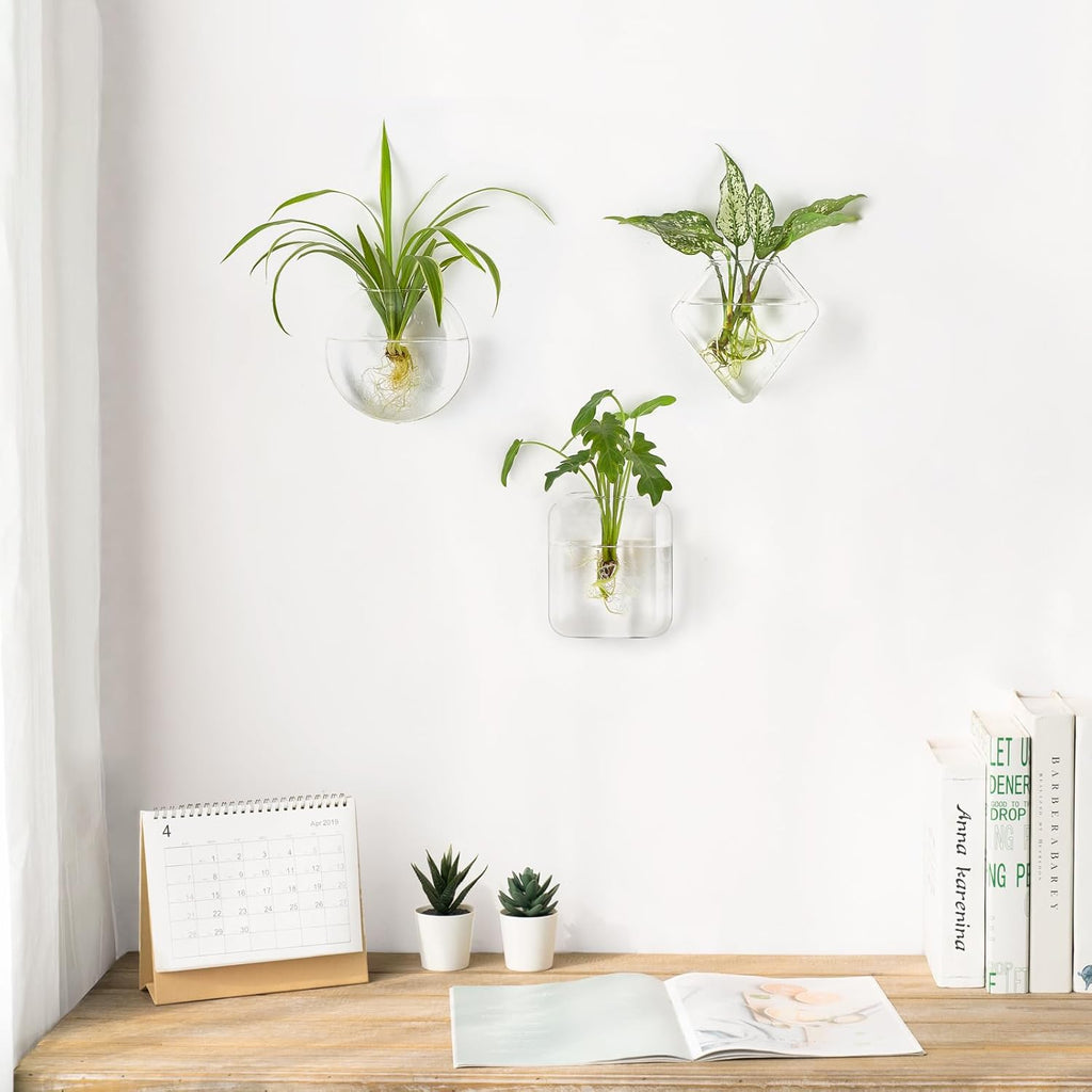 Mkono Wall Planter Propagation Stations Hanging Glass Terrariums Vase Container for Propagating Hydroponic Plants Flowers Home Office Living Room Bathroom Garden Decor, 3 Pack