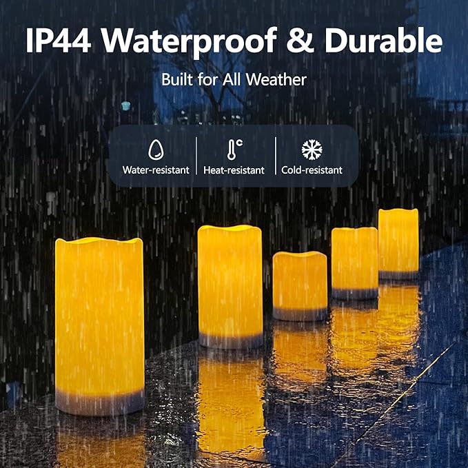 salipt Solar Powered Candles - 3.25" x 6" Waterproof LED Flameless Pillar Candle Set,Dusk to Dawn, Rechargeable Solar Battery Included,Waterproof for Patio Decor,Set of 4
