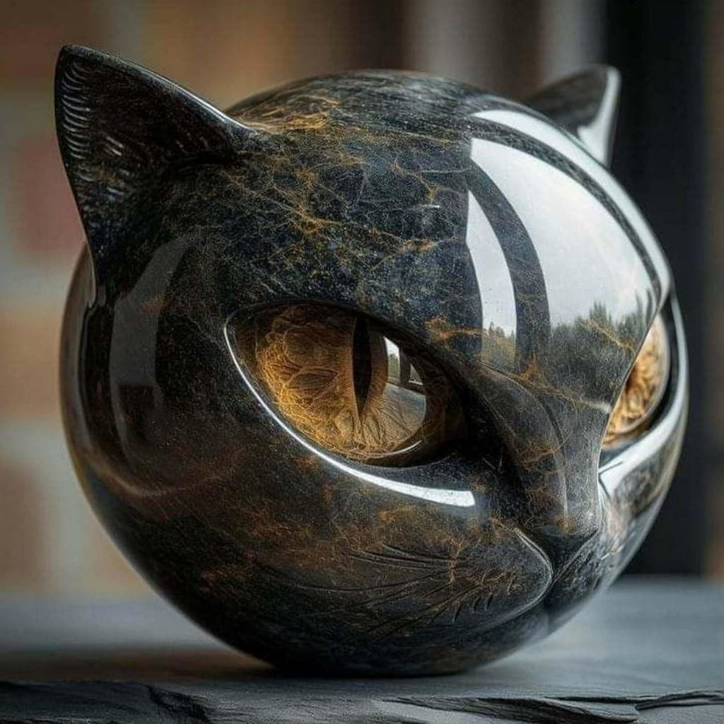 Luxury Black Cat Stone Sculpture Handcrafted Marble Look Resin Statue with Amber Eyes Elegant Home Decor & Gift-Ready Art Piece Figurine Carved Healing Gifts for Cat Lovers (Yellow Eyes)