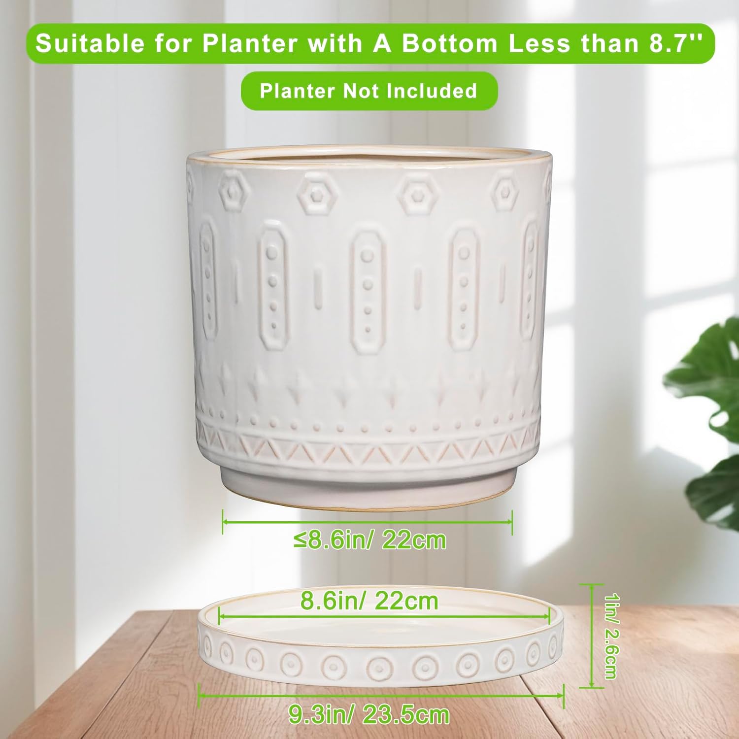 Plant Drip Tray - Ceramic Plant Saucer for Outdoors 9.3 Inch Plant Tray for Indoors No Holes Plant Pot Saucer Plant Dishes to Catch Water Round Plant Drainage Trays White