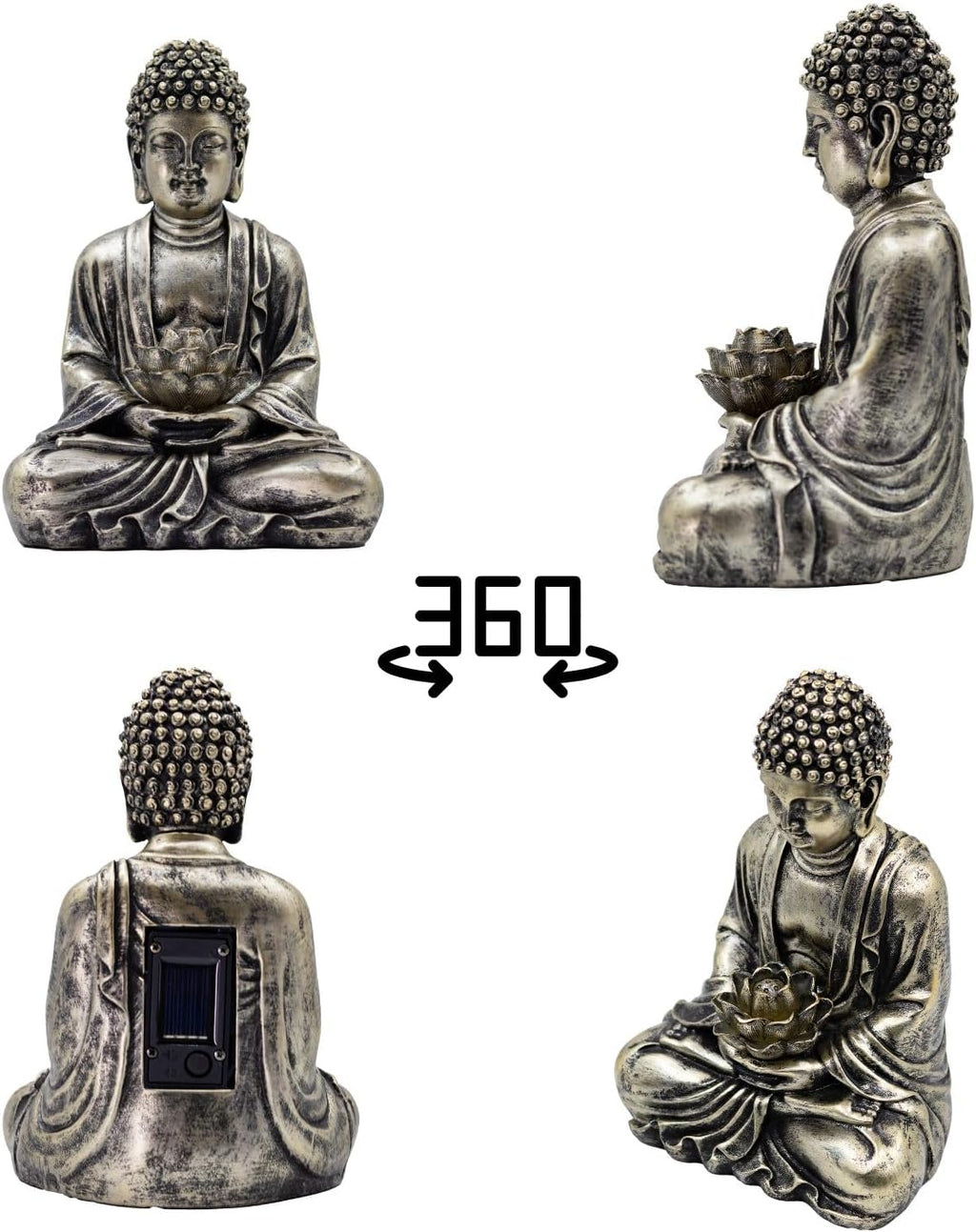 Buddha Lotus Statue with Solar Lights, Resin LED Figurine for Garden Decor – Unique Gift for Women and Friends(Copper Buddha)