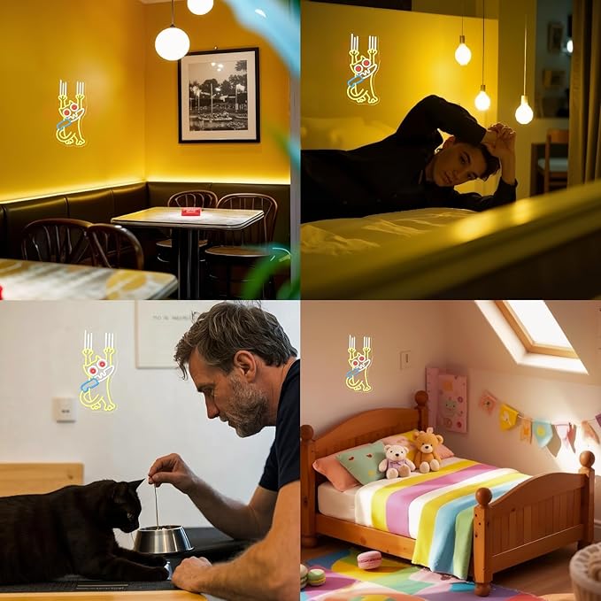 Cat Kinfe Neon Sign Dimmable Cute Cat Led Signs for Wall Decor LED USB Powered Animal Neon Light Sign for Bedroom Coffee Restaurant Kitchen Decoration Birthday Gifts