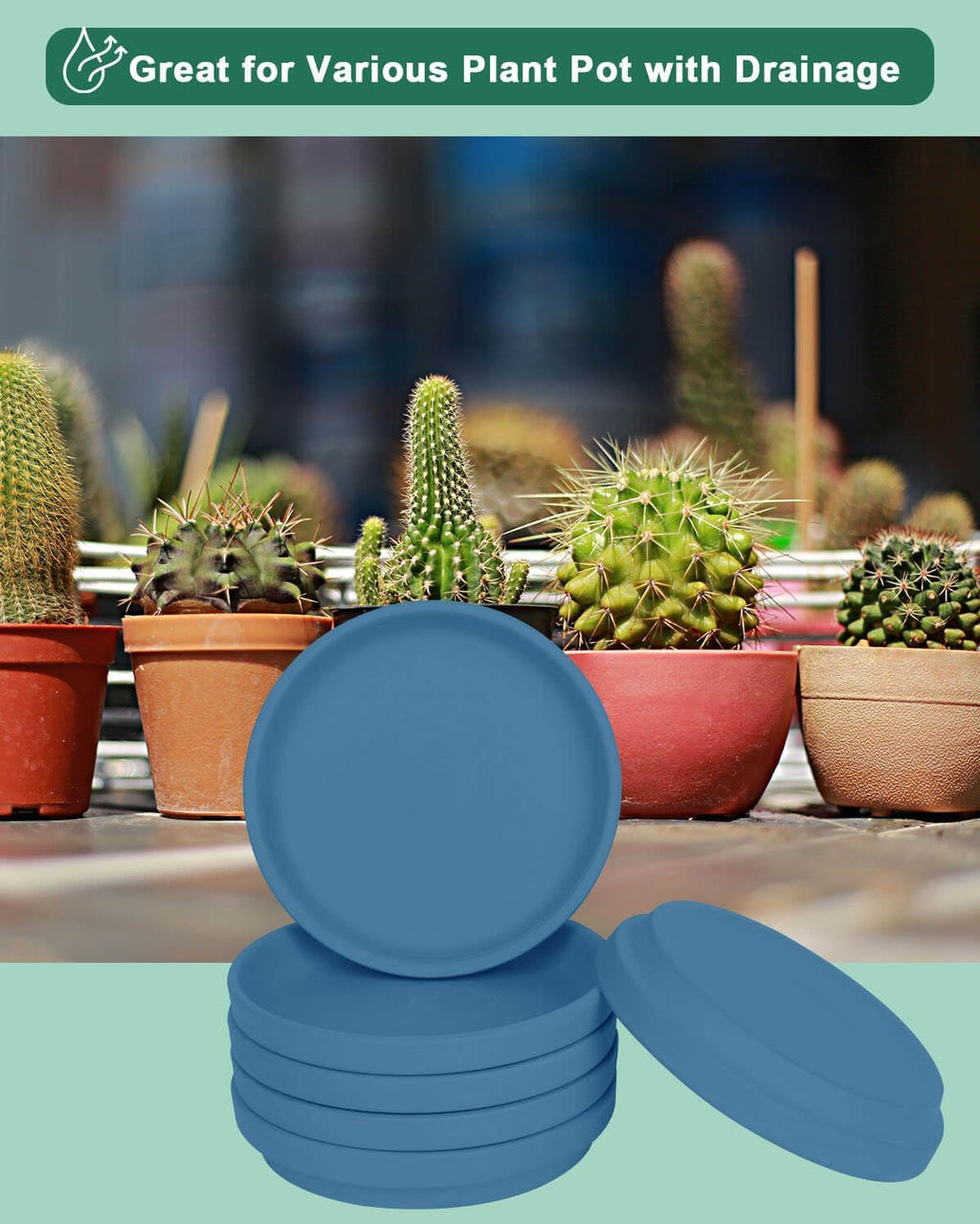 vensovo 6 Inch Steel Blue Terracotta Plant Saucer Pots Tray - 6 Pcs Round Planter Saucers for Indoor & Outdoor Plants, Small Clay Trays Perfect for 5 Inch 5.5 Inch 6 Inch Flower Pot