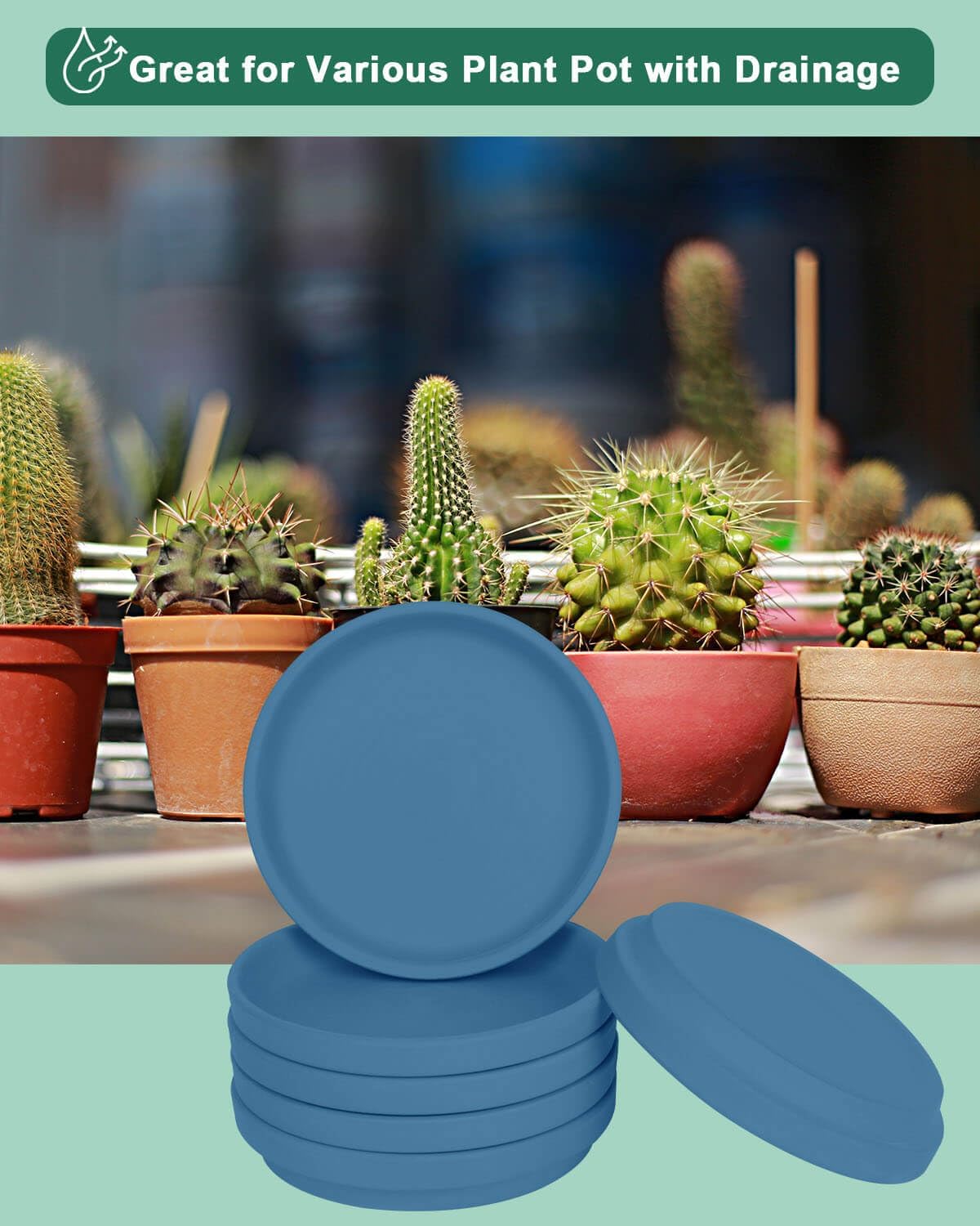 vensovo 6 Inch Steel Blue Terracotta Plant Saucer Pots Tray - 6 Pcs Round Planter Saucers for Indoor & Outdoor Plants, Small Clay Trays Perfect for 5 Inch 5.5 Inch 6 Inch Flower Pot