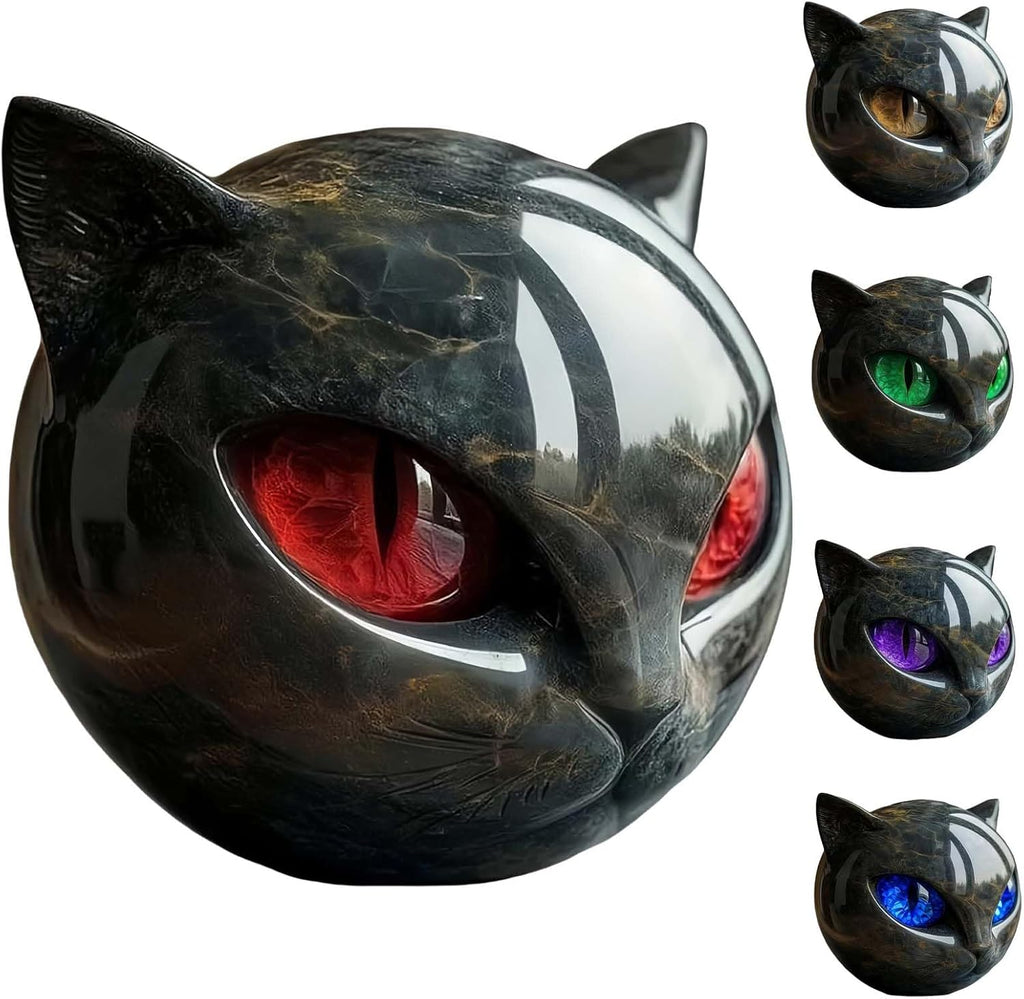 Luxury Black Cat Stone Sculpture Handcrafted Marble Look Resin Statue with Amber Eyes Elegant Home Decor & Gift-Ready Art Piece Figurine Carved Healing Gifts for Cat Lovers (Red Eyes)