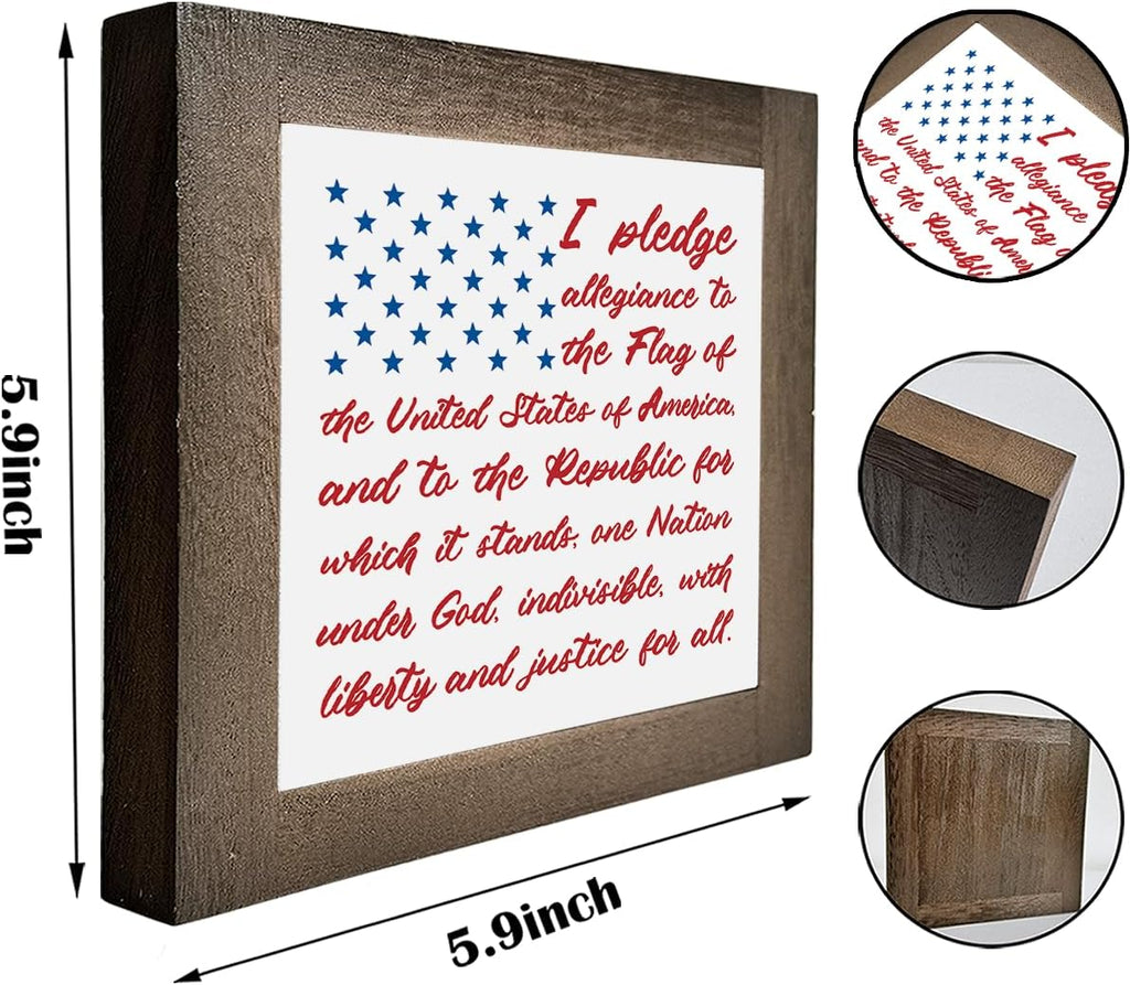 Patriotic Wood Plaque Sign, I Pledge Allegiance to the Flag of United States of America, Box Wood Plaques Desk Décor, American Flag Wooden Sign, 4th of July Decoration, Independence Day Decor B