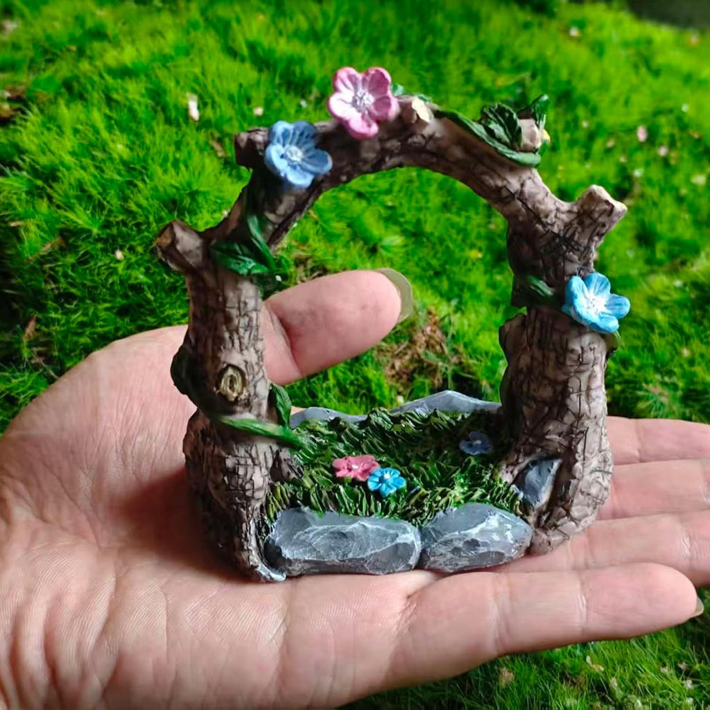 Kai Dream Miniature Fairy Garden Accessories, Resin Craft Flower Arch Figurine, 3.3 * 2 * 3.7 inches, Decorative Landscape, Dollhouse Decor