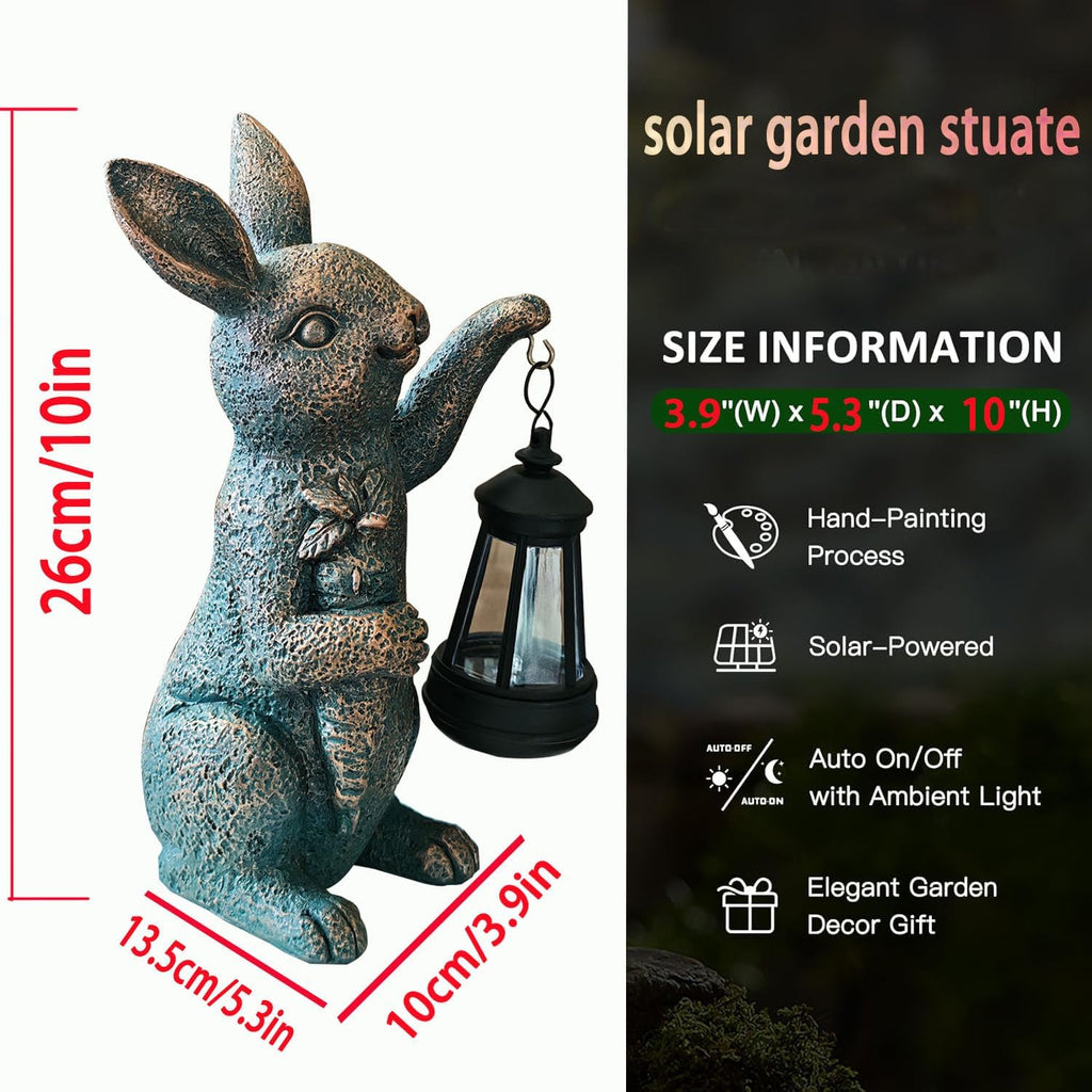 Solar Garden Statues -Rabbit Lantern Outdoor Handmade Resin Statue with LED Light, Cute Carrot Holder for Patio, Yard, Gift Ideas (rabbit2)