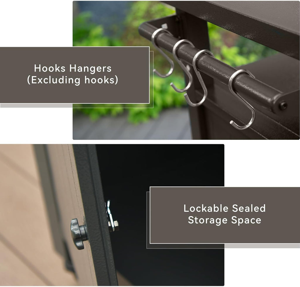 Grill Cart Outdoor with Storage Cabinet, Portable Rolling Patio Bar Cart with Wheels, BBQ Prep Table, Movable Stainless Steel Kitchen Island Dining Cart for Food/Drink/Cooking-Brown