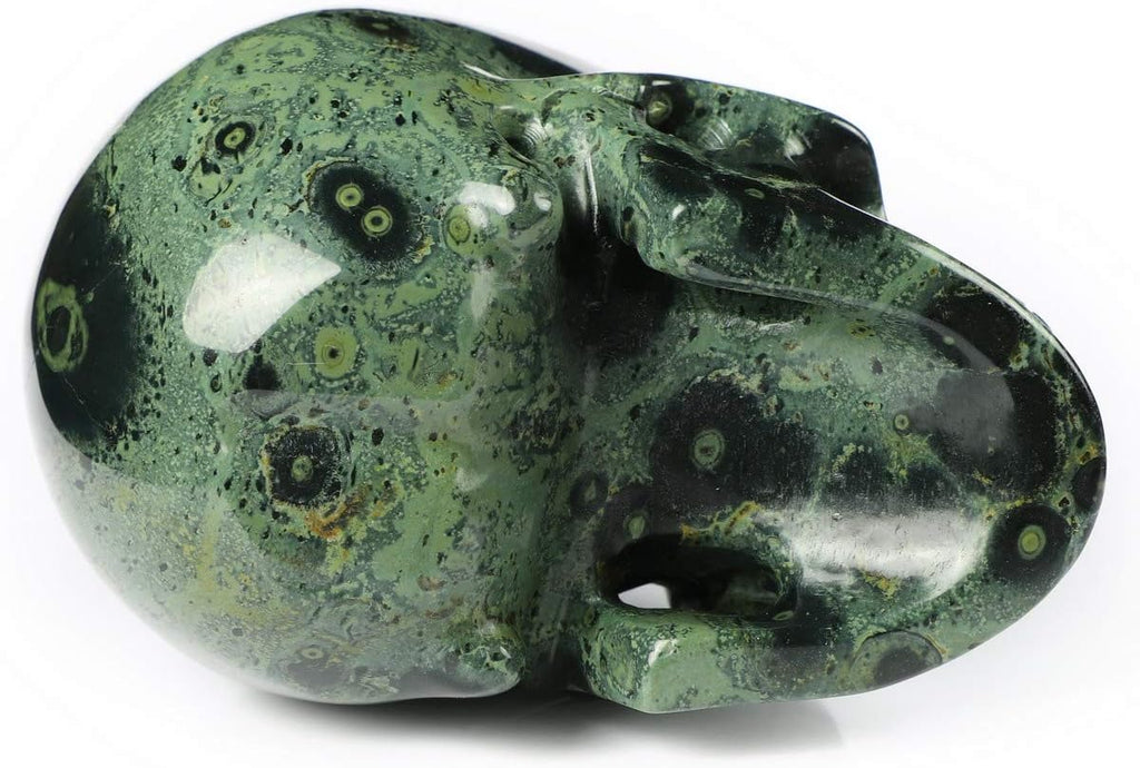 Skullis 5.0" Kambaba Jasper Crystal Skull, Hand Carved Gemstone Fine Art Sculpture, Reiki Healing Stone Statue.
