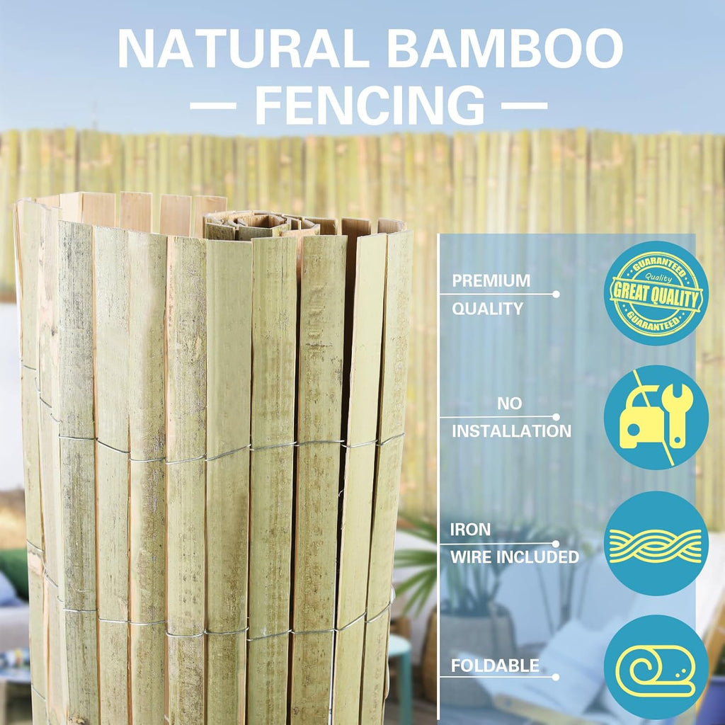 Bamboo Slat Fence 6ft x 13ft, Natural Split Bamboo Fencing, Privacy Screen 6 Feet High Outdoor, Privacy Fence for Garden, Divider, Balcony, Pool