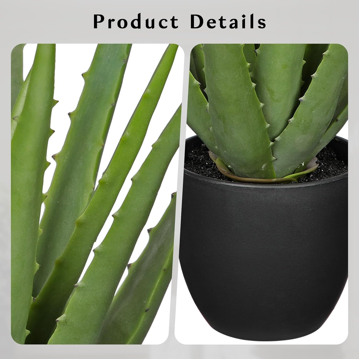 Fake Succulent Aloe Vera Plants 13 Inch Large Artificial Succulents with Black Pot Faux Aloe Potted Plant for Desk Modern Home Office Bedroom Living Room Table Shelf Decor