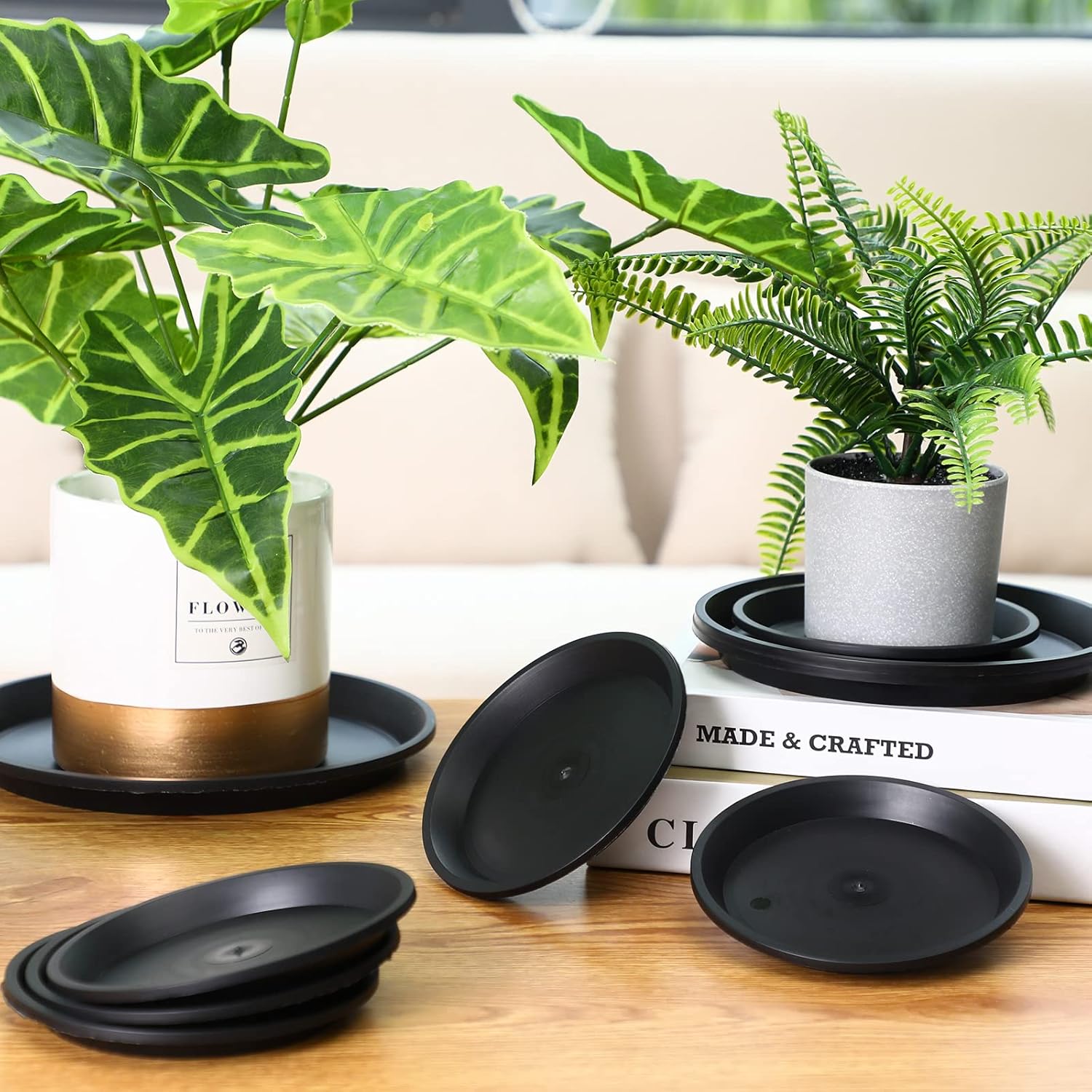 16 Pack Plastic Plant Saucer Black Pot Saucers Round Water Tray Thick Drip Trays for Potted Flower Pan Plant Drainage for Indoor Outdoor Garden, 4 Inch, 6 Inch, 8 Inch, 10 Inch