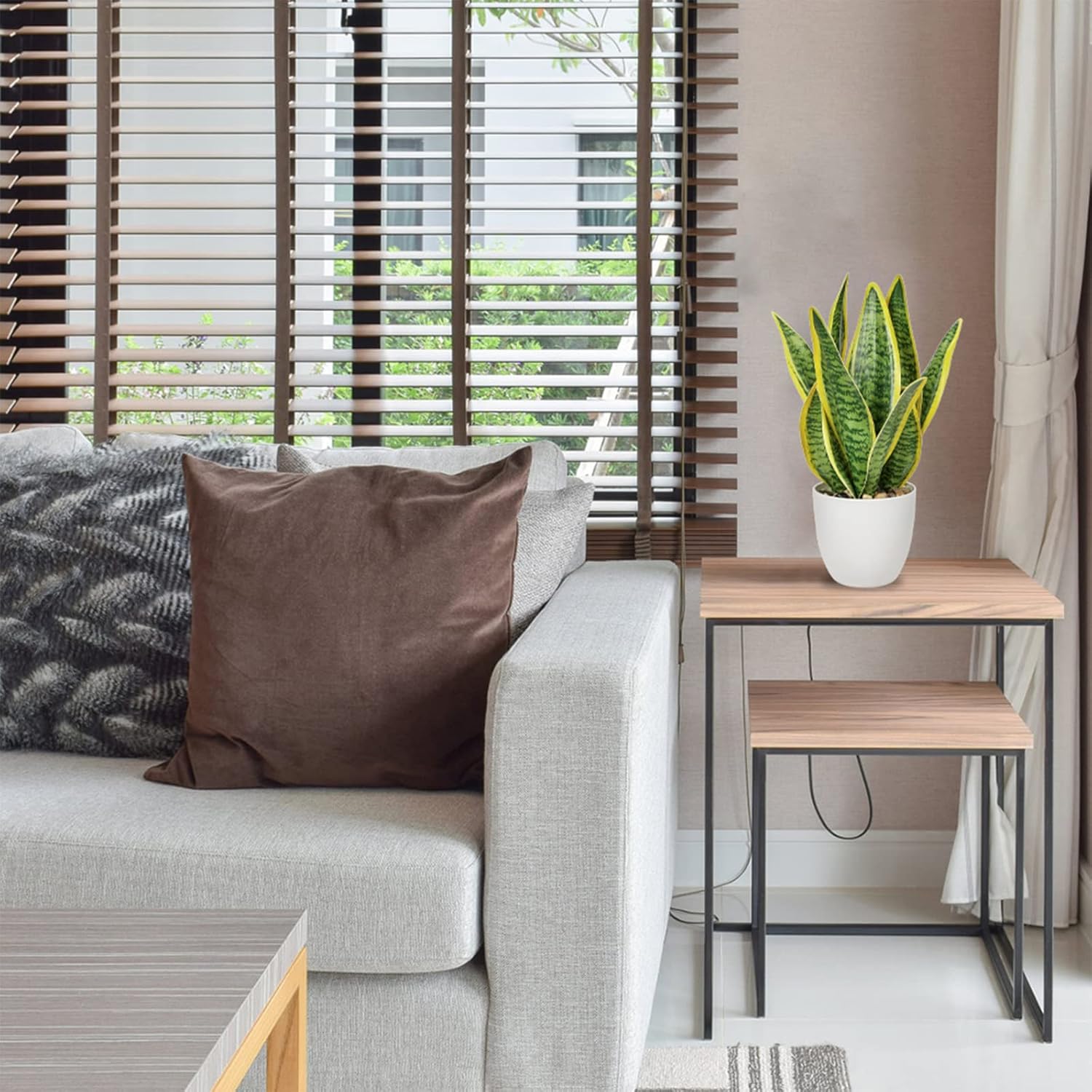 Hollyone Artificial Snake Plant Potted Faux Sansevieria Trifasciata Plants, 13" Tropical Fake Plants in White Pots for Home Office Room Indoor Decor Housewarming Gifts