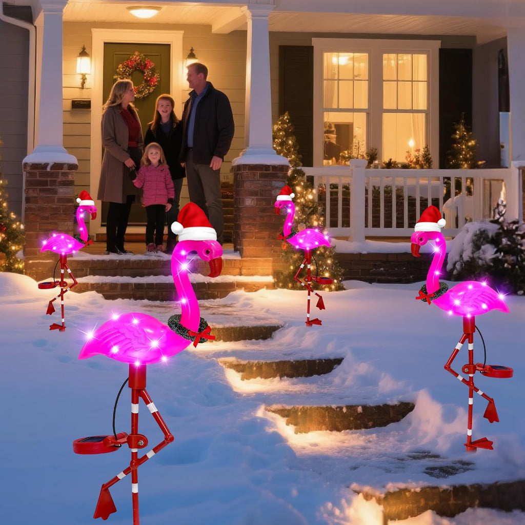 Solar Garden Lights Christmas Decorations Outdoor Waterproof,2 Packs Solar Flamingo Light,Birthday Xmas Gifts for Women Mom,Pink Flamingo Garden Statue,Decorative Lights for Yard Art Patio Porch Lawn