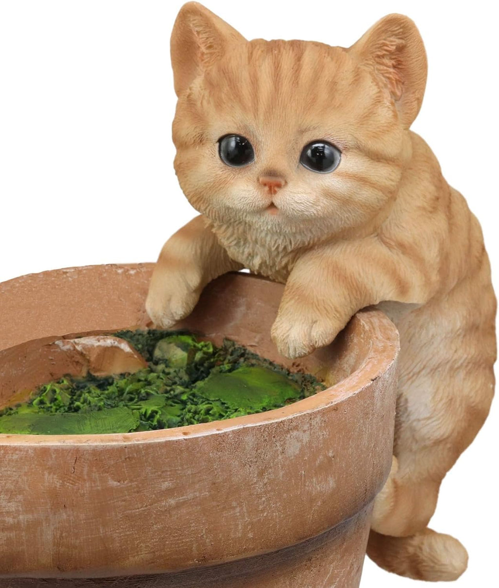 coolboy Hanging Cat Statue Garden Patio Decor,Lifelike Orange Tabby Cat Figurine Kittens Outdoor Statue Decor,Pot Pal Hanging Animal Resin Cat Figurine for Cat Lovers