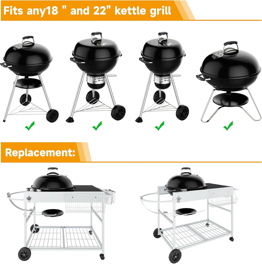 JY QAQA Grill Table for Weber 22" & 18" Original Kettle, Stand Cart for Jumbo Joe, Master-Touch, Performer Charcoal Grills with Sliding Lid Rack, Spacious Surface, Lockable Wheels for Outside