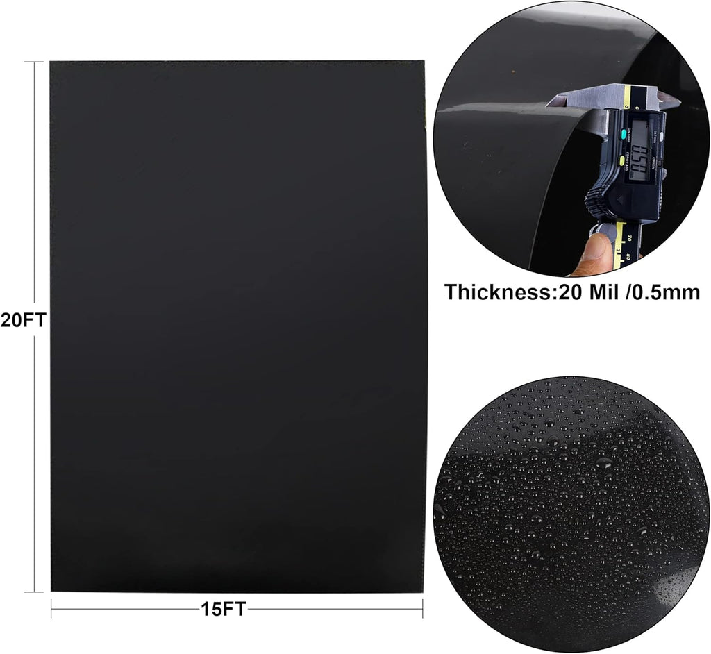 15 x 20 FT Pond Liner, 20 Mil Fish Pond HDPE Liner, Pond Liners for Outdoor Ponds, Koi Ponds, Garden Fountain, Waterfall