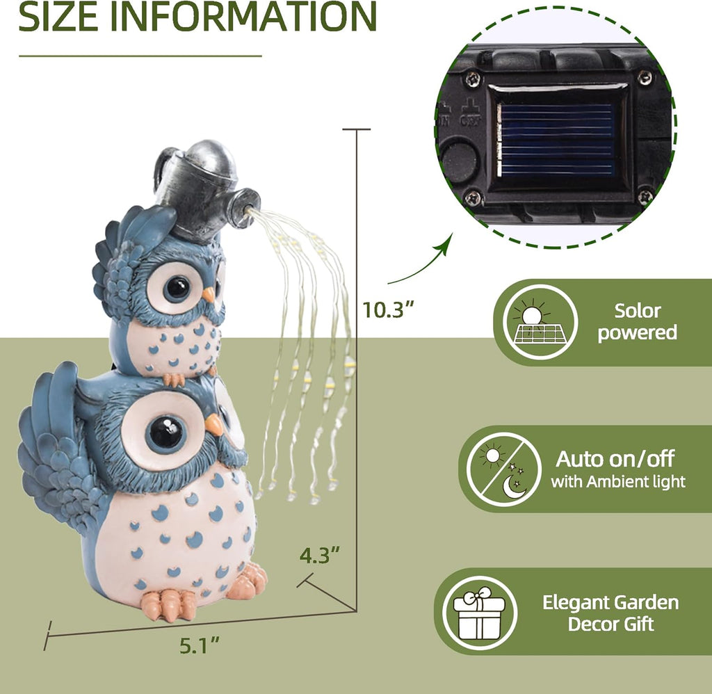 Solar Garden Statues Outdoor Decor, Watering Owl Statue Garden Decor, Resin Yard Decorations Outdoor for Patio, Porch, Balcony, Lawn Ornaments, House Warming Birthday Gifts for Mom Women Grandma