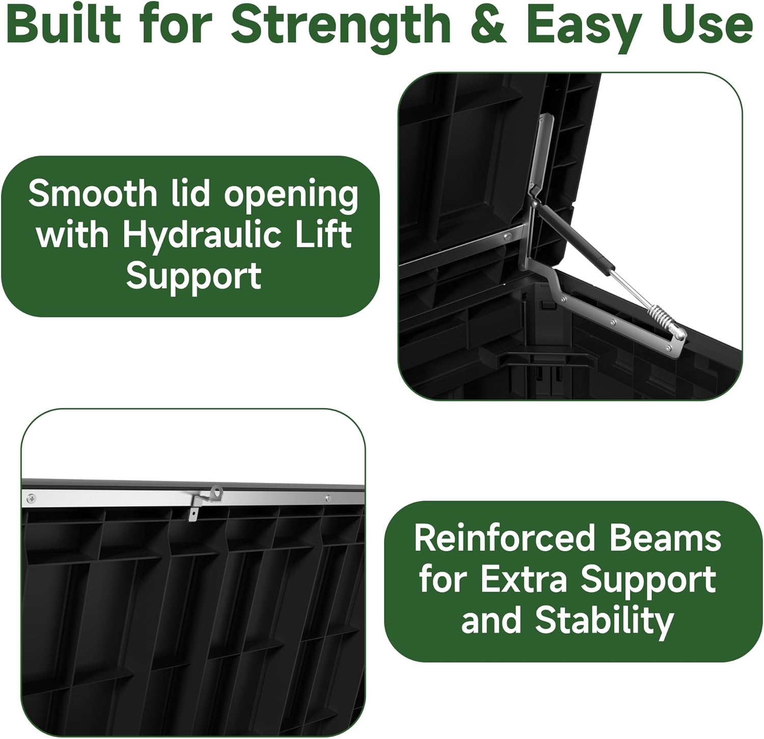 230 Gallon Outdoor Storage Box Waterproof, UV Resistant Resin Deck Box with Hydraulic Rod, Reinforced Stability for Patio, Garden,Striped Black