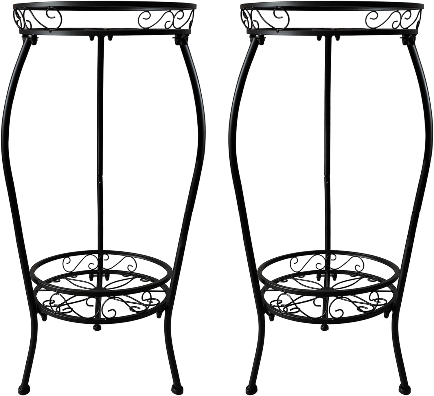 Metal Plant Stand 2 Tier Indoor Outdoor, 2 Pack Tall Flower Pot Shelf Rustproof Stable Heavy Duty Corner Stand, 28 inch Multiple Plant Display Rack for Living Room Patio Balcony Garden