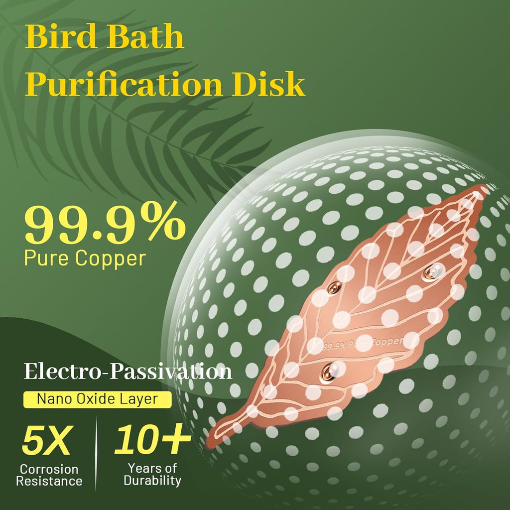 Bird Bath Copper Disk,Bird Bath Purification Disk 0.6mm Reinforced 99.99% Pure Copper Cleaning Disk with Triple-Point Support,Fits Outdoor Birdbath & Bowl,Provide Safe Clean Water,Leaf-1Pc
