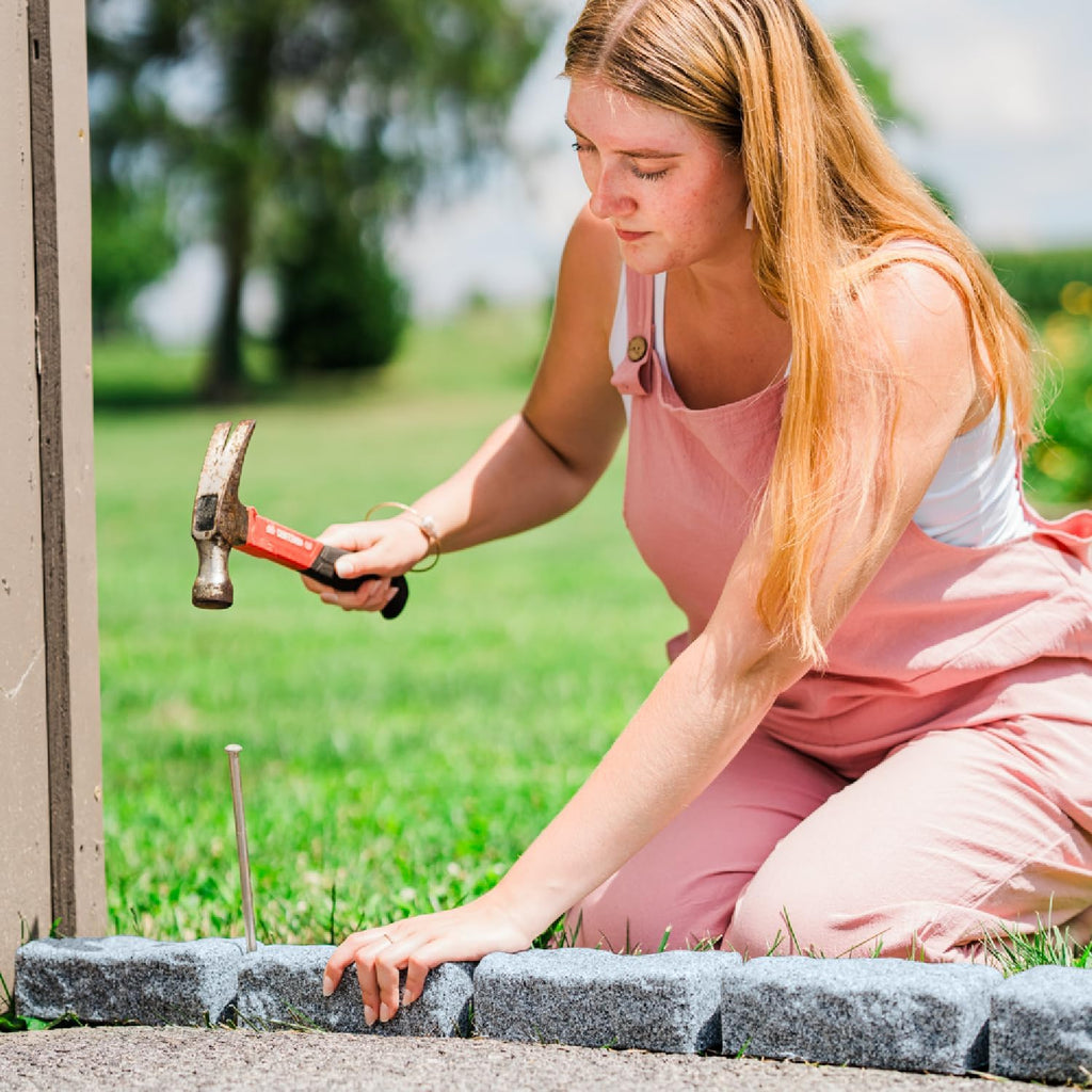 Beuta Landscape Edging | Garden Edging Border | Faux Stone Bricks for Lawn edging, Flower beds, Pathways & Yard Edging– 4 Packs | Each Section Has 6 Bricks 48"L x 4"W x 2.25"H | 12 Spikes |Greystone