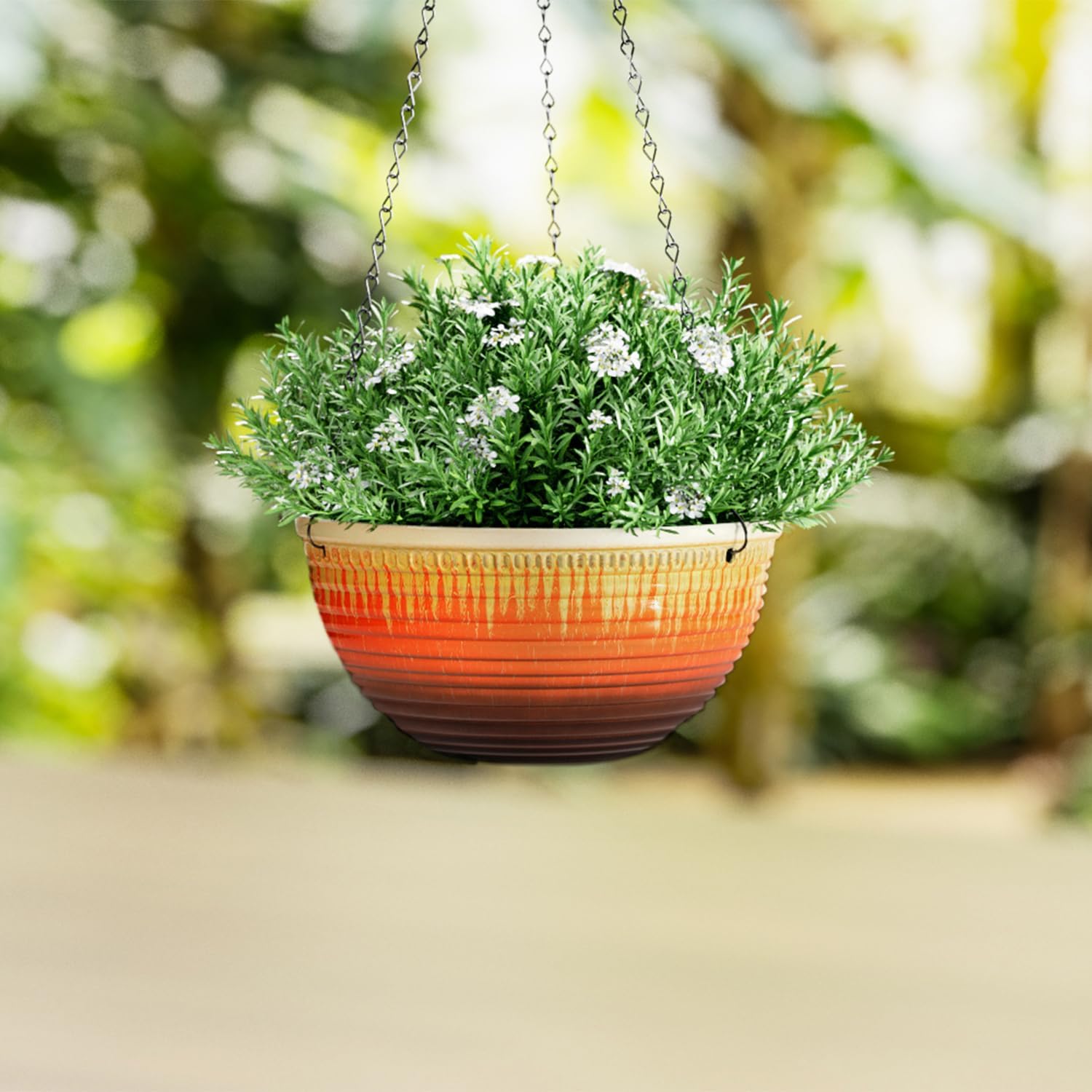 10inch Hanging Planters for Indoor and Outdoor Plants, 2 Pack Hanging Planter with Drainage Hole, Round Hanging Flower Pots for Garden Home Decor (Orange Glaze)