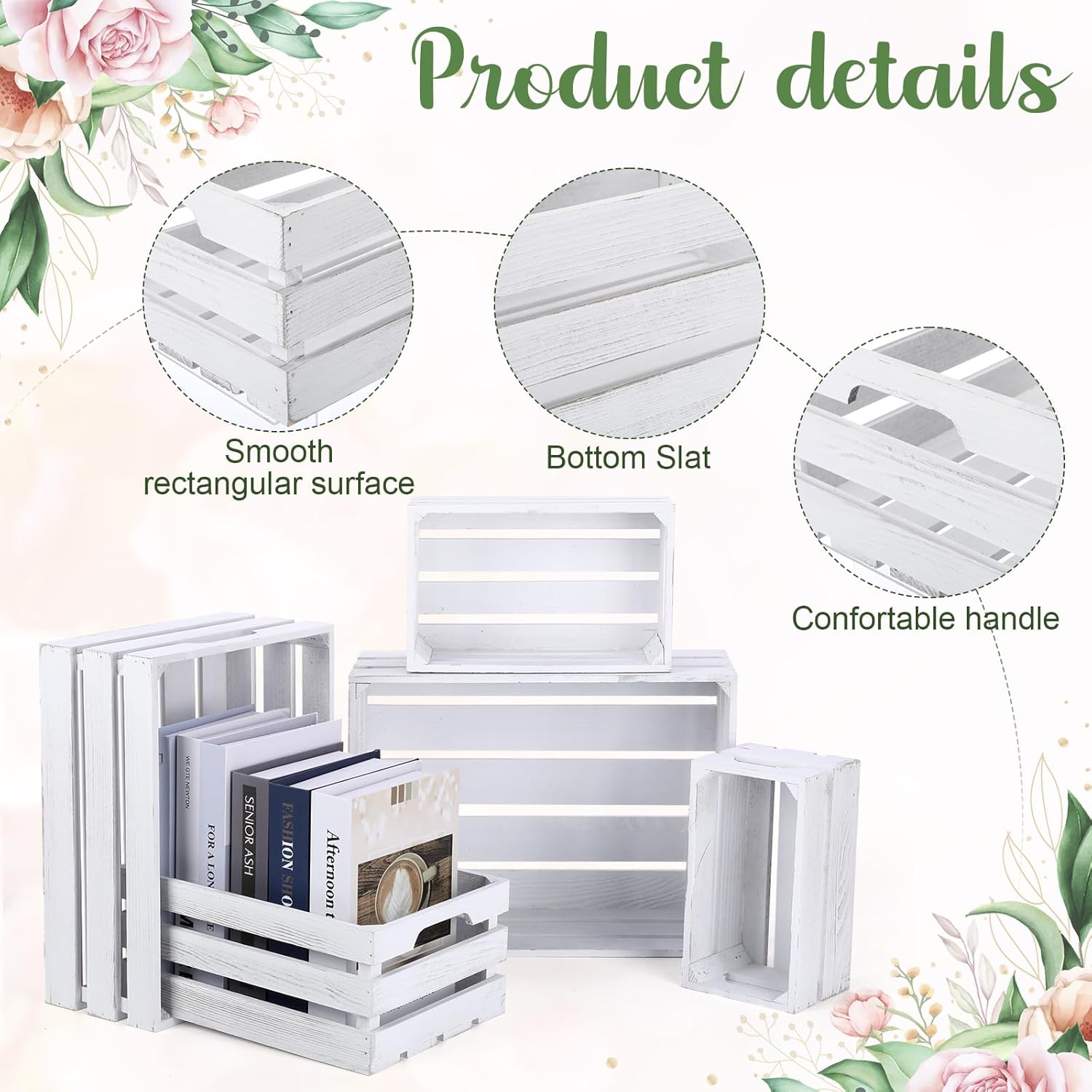 Soaoo 5 Pcs Decorative Nesting Wooden Crates for Storage Display 5 Size Large Small Rustic Wood Decorative Storage Crates with Handle Farmhouse Crate Box Container Made from Pine(Vintage White)