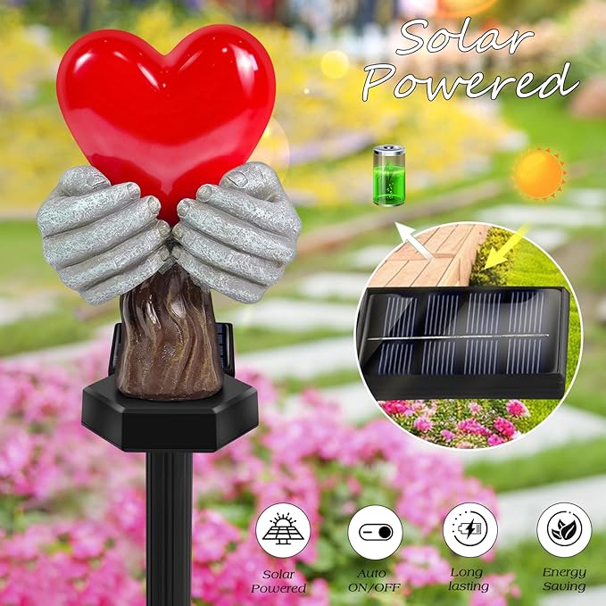 Solar Garden Lights Outdoor,Solar Red Heart Stake Lights,Garden Statue Lights Heart Lights Birthday Gifts for Women Mom Grandma Her,Valentine's Theme Decor for Lawn Yard Pathway Cemetery Porch