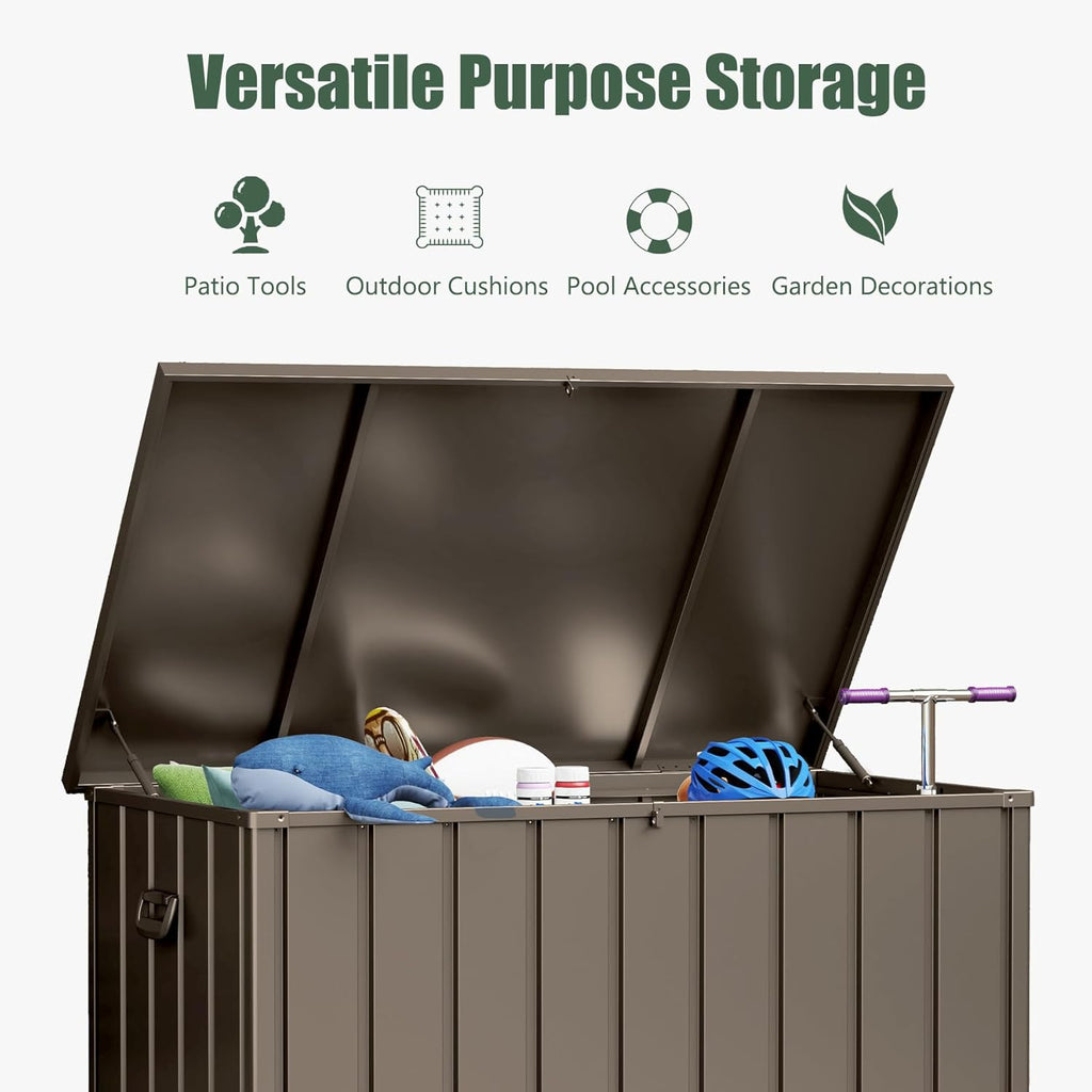 Domi Deck Box 200 Gallon, Waterproof Lockable Steel Outdoor Storage Container for Outside Cushions, Garden Tools and Pools Equipment