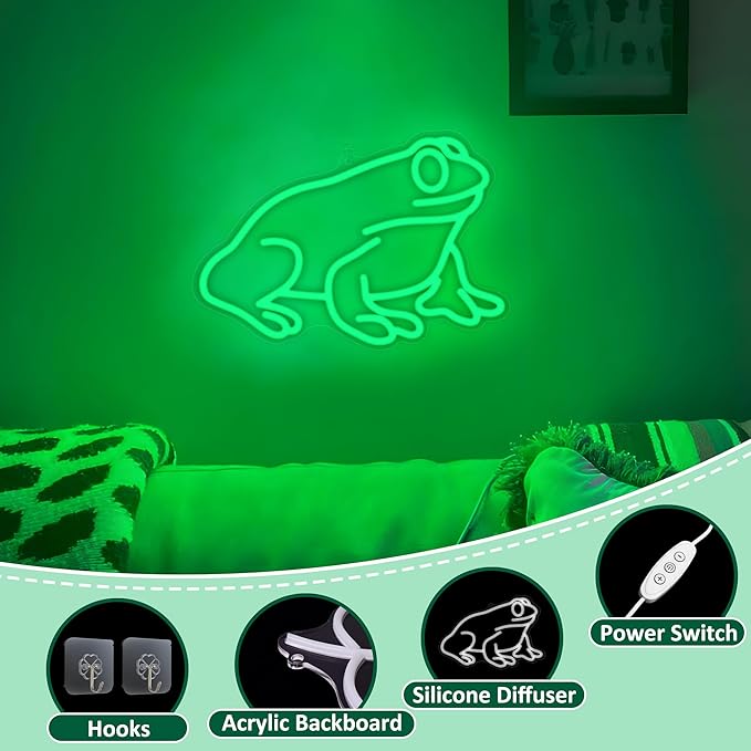 Lampeez Frog Neon Sign, Frog Lamp Wall Decor, Dimmable LED Neon Art Signs USB Powered, for Man Cave, Home, Patio, Garden, Bars, Stores, Clubs, Ideal Gift for Friends, Family and Kids