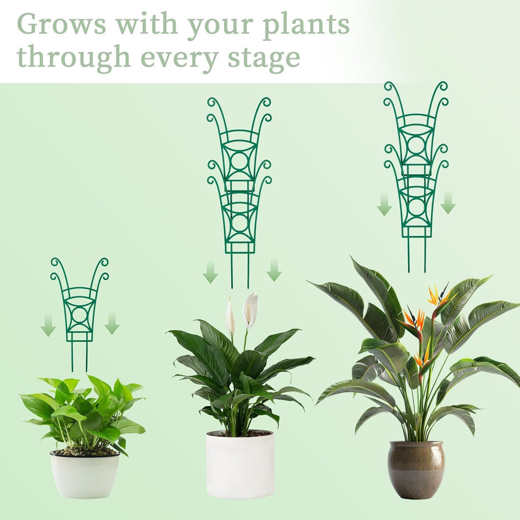 12 Pack Stackable Plant Trellis for Potted Plants, Garden Trellis Supports Peas, Ivy & Flowering Vines, Plastic Climbing Plant Support (Green)
