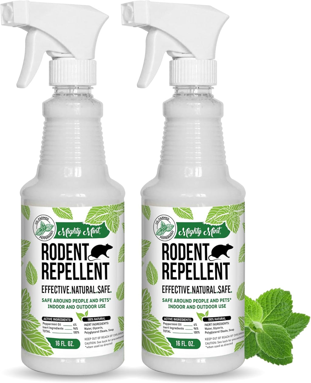 Mighty Mint Peppermint Oil Rodent Repellent Spray – Natural Indoor & Outdoor Control for Mice and Rats – Plant-Based, Extra-Strong Formula - 16 oz (Pack of 2)