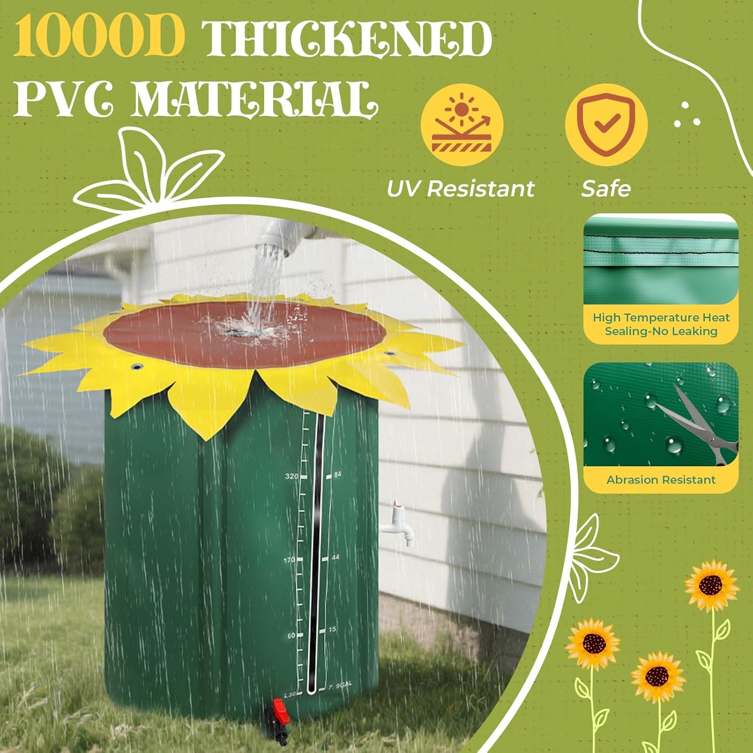 100 Gallon Rain Barrel Water Collection System, Collapsible Portable Water Storage Tank, Rainwater Collect System Downspout, Water Catcher Container with Filter Two Spigots(Without Water Pipe)