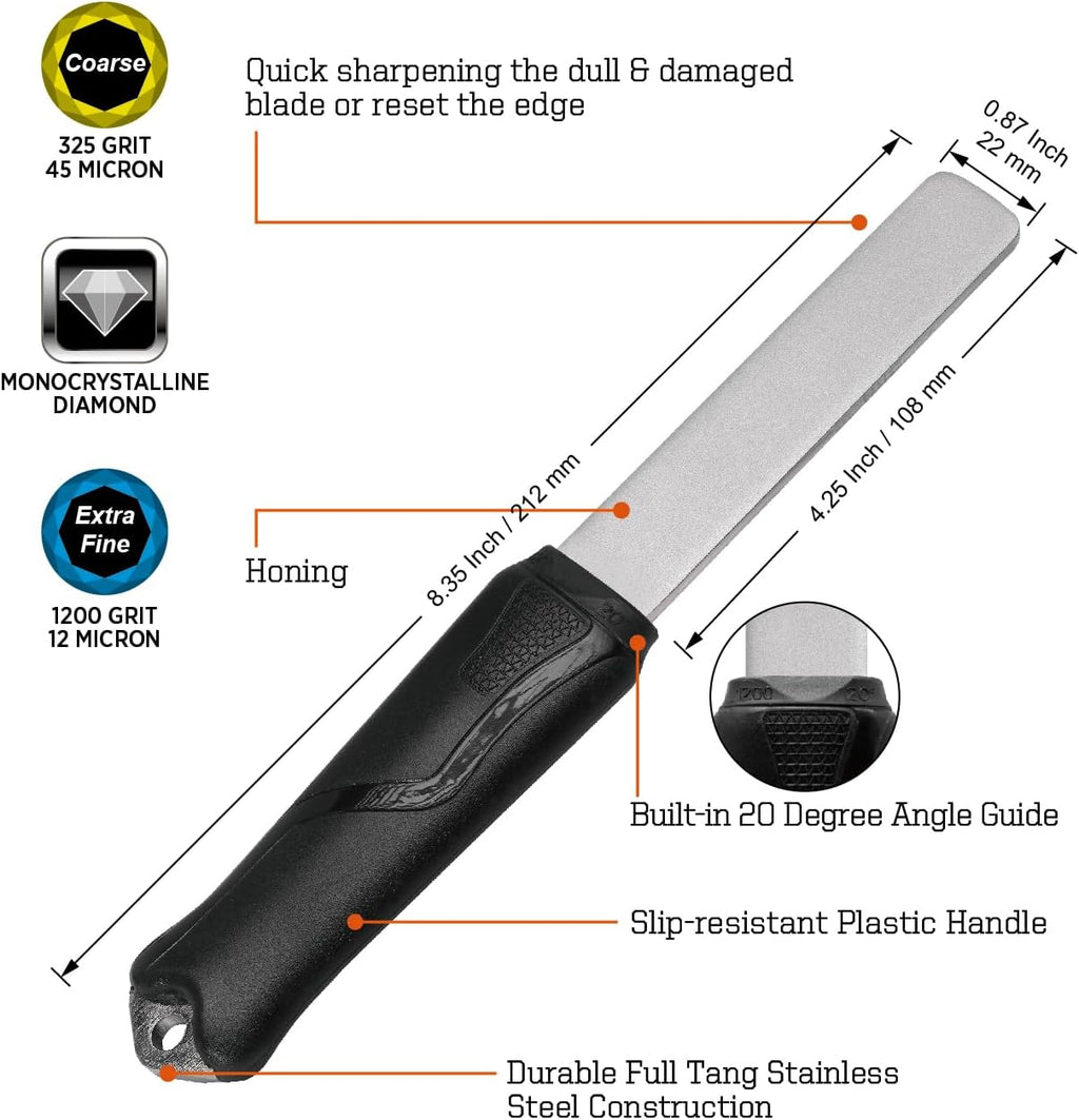 SHARPAL 121N Dual-Grit Diamond Sharpening Stone File Garden Tool Knife Sharpener with Angle Guide Coarse 325 / Extra Fine 1200 Grit for Lawn Mower Blade, Axe, Hatchet, Hedge Shears, Chisels, Drills