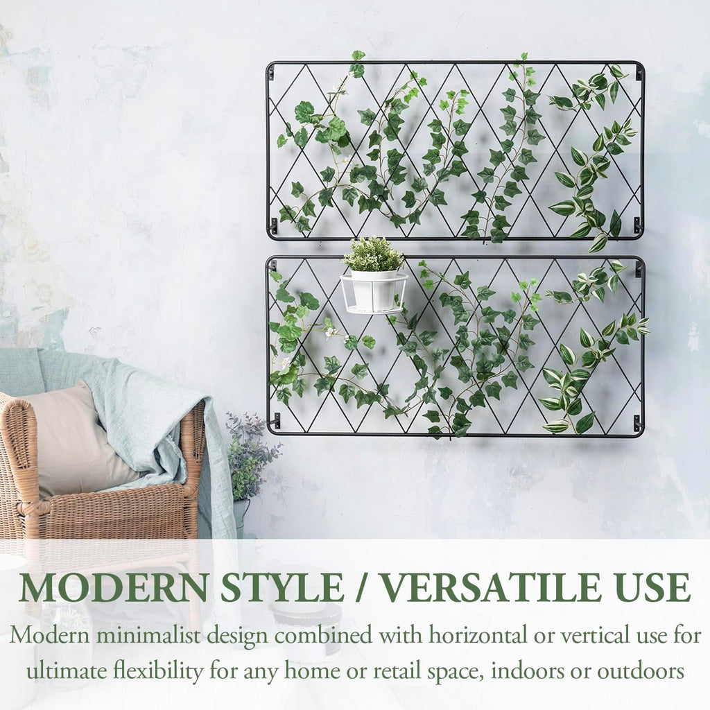 MyGift 50"x24" Wall Mounted Garden Trellis, Black Metal Lattice Panels for Outside, Hanging Lattice Support Frame for Outdoor or Indoor Climbing Plants, Set of 2 Panels