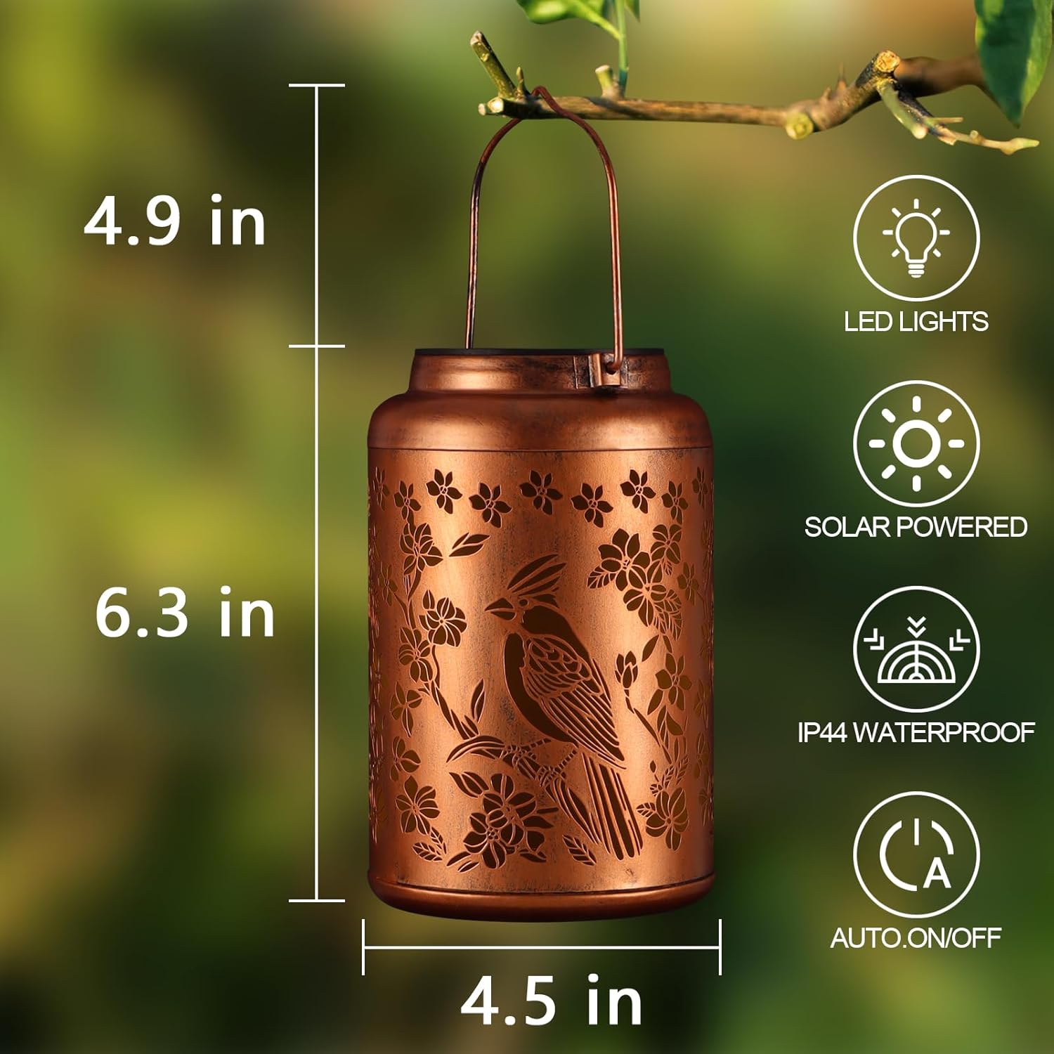 Solar Lanterns Outdoor Waterproof Garden Decor Birthday Gifts for Women Mom Grandma Hanging Lights Metal Decoration Outside for Yard, Patio,Backyard,Porch(Red Bird)