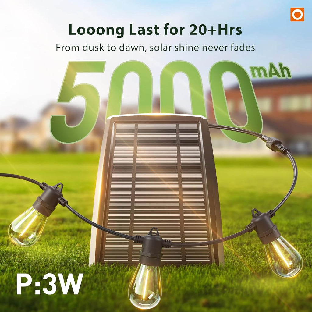 addlon 54FT(48+6) Solar String Lights Outdoor Waterproof with 3W High Power Panel USB Charging & Remote - Dimmable Solar Power Patio Lights for Porch, Garden, Yard, Market, Bistro - Super Bright