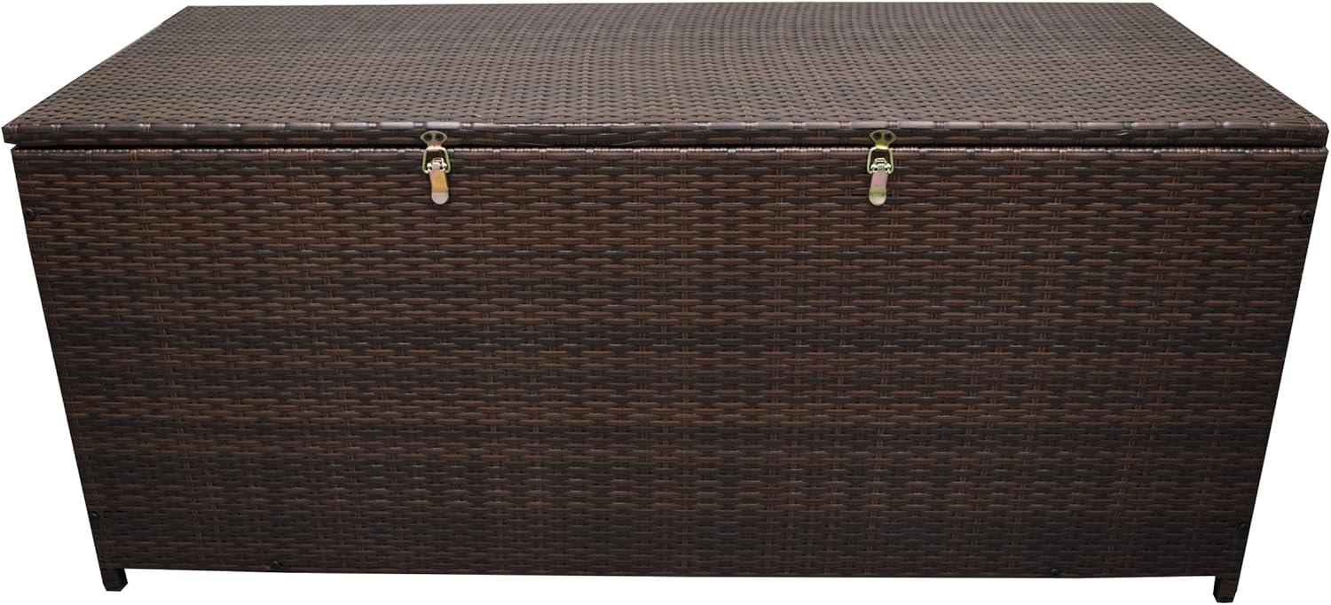 Oakland Living Brown Indoor and Outdoor Balcony Patio Deck Porch Pool 113 Gallon Wicker Storage Box Trunk Bin with Metal Frame
