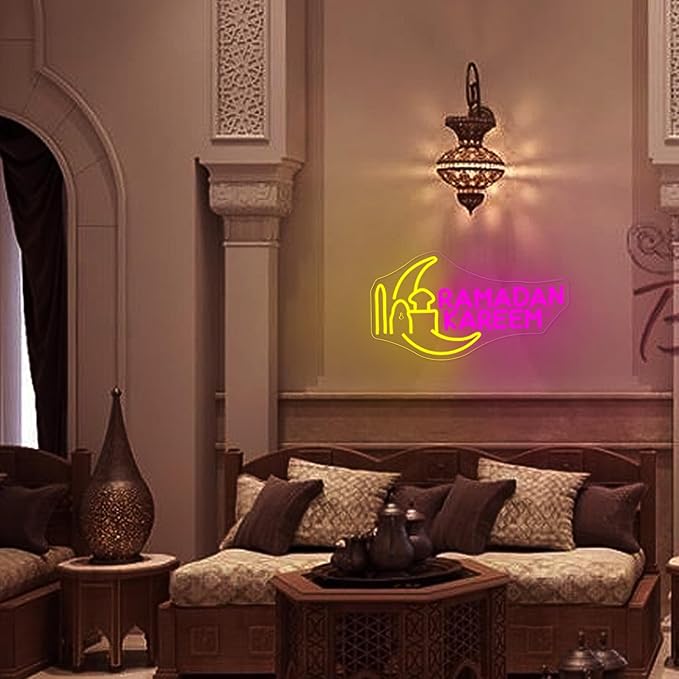 Moon Castle Ramadan Festival Neon Sign Eid Mubarak Neon Lights for Wall Decor Muslim Islamic Led Light Sign for Ramadan Mubarak Ramadan Kareem Sign Islamic Muslim Home Bedroom