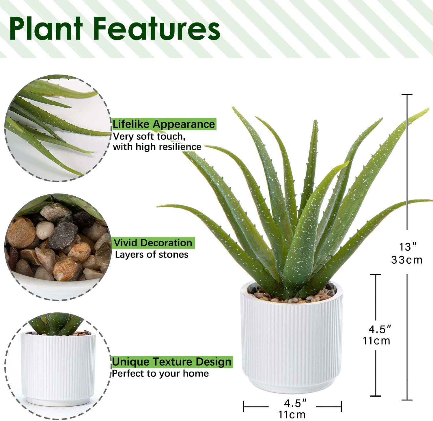 Artificial Succulent Aloe Plants 13 Inch Large Faux Succulents with Ceramic Pot Fake Aloe Potted Plant for Home Indoor Bathroom Table Bedroom Shelf Office Decor