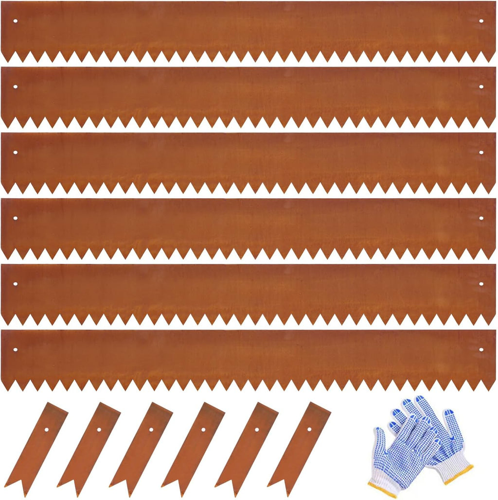 Corten Steel Landscape Edging Steel Landscaping Edging Metal Garden Edging Lawn Edge Border Rust Patina 40 Inch Strips 6 Inch Depth Hammer-in for Outdoor Yard Lawn Flower Plant 6 pcs