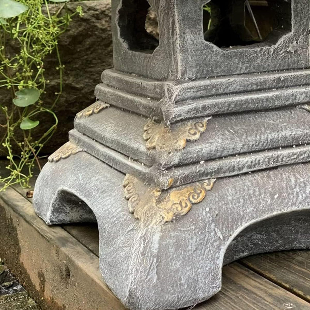 Outdoor Zen Garden Lantern - 2 Tier Pagoda Garden Statue, Stone Lantern, Japanese Style for Zen Lawn Garden Decoration and Christmas Ornament (Dark Gray)