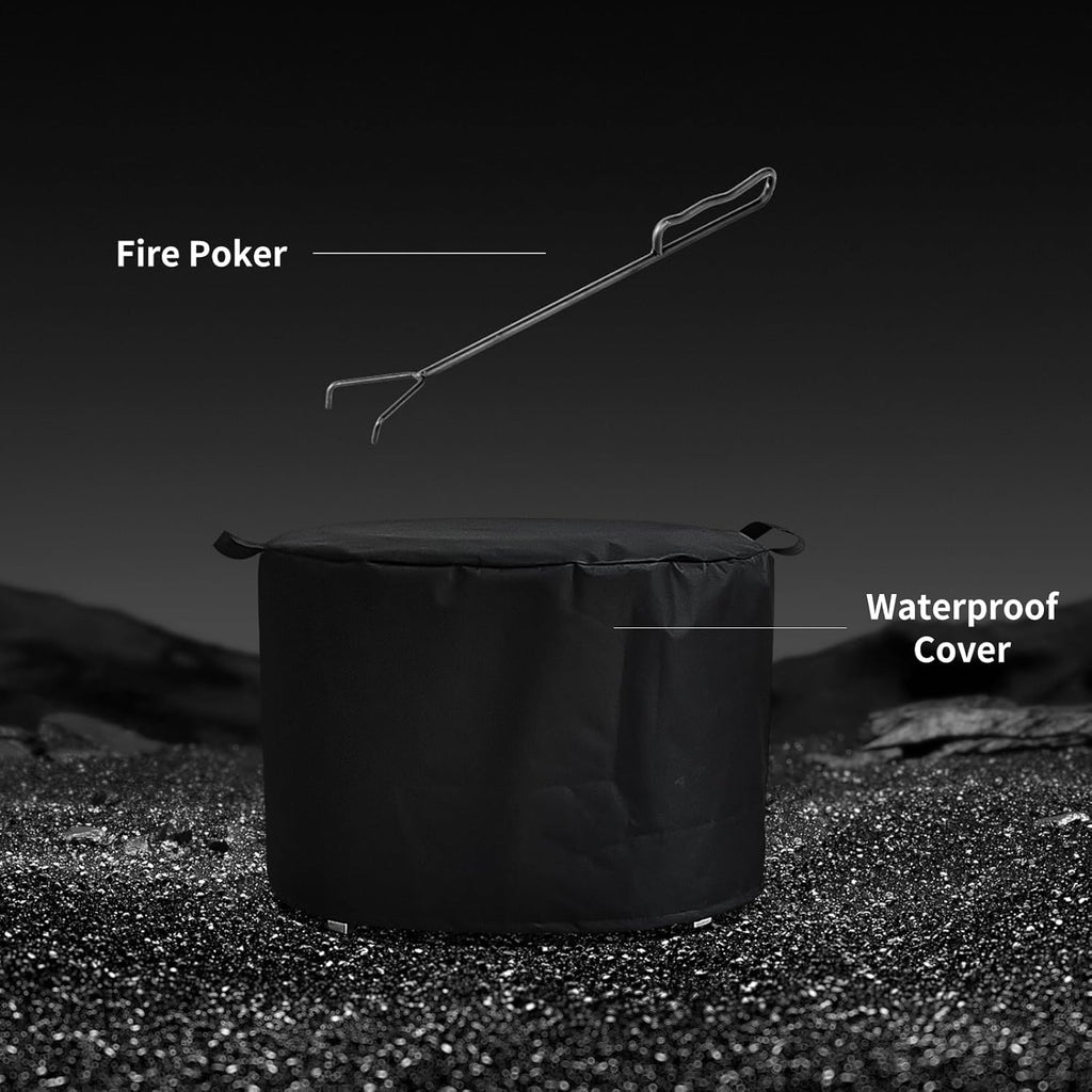 22 inch Smokeless Fire Pit with Waterproof Cover, Stainless Steel Outdoor Smokeless Firepit, Wood Burning Fire Pits for Camping, Bonfire,Low Smoke Firepit for Outside[Black]