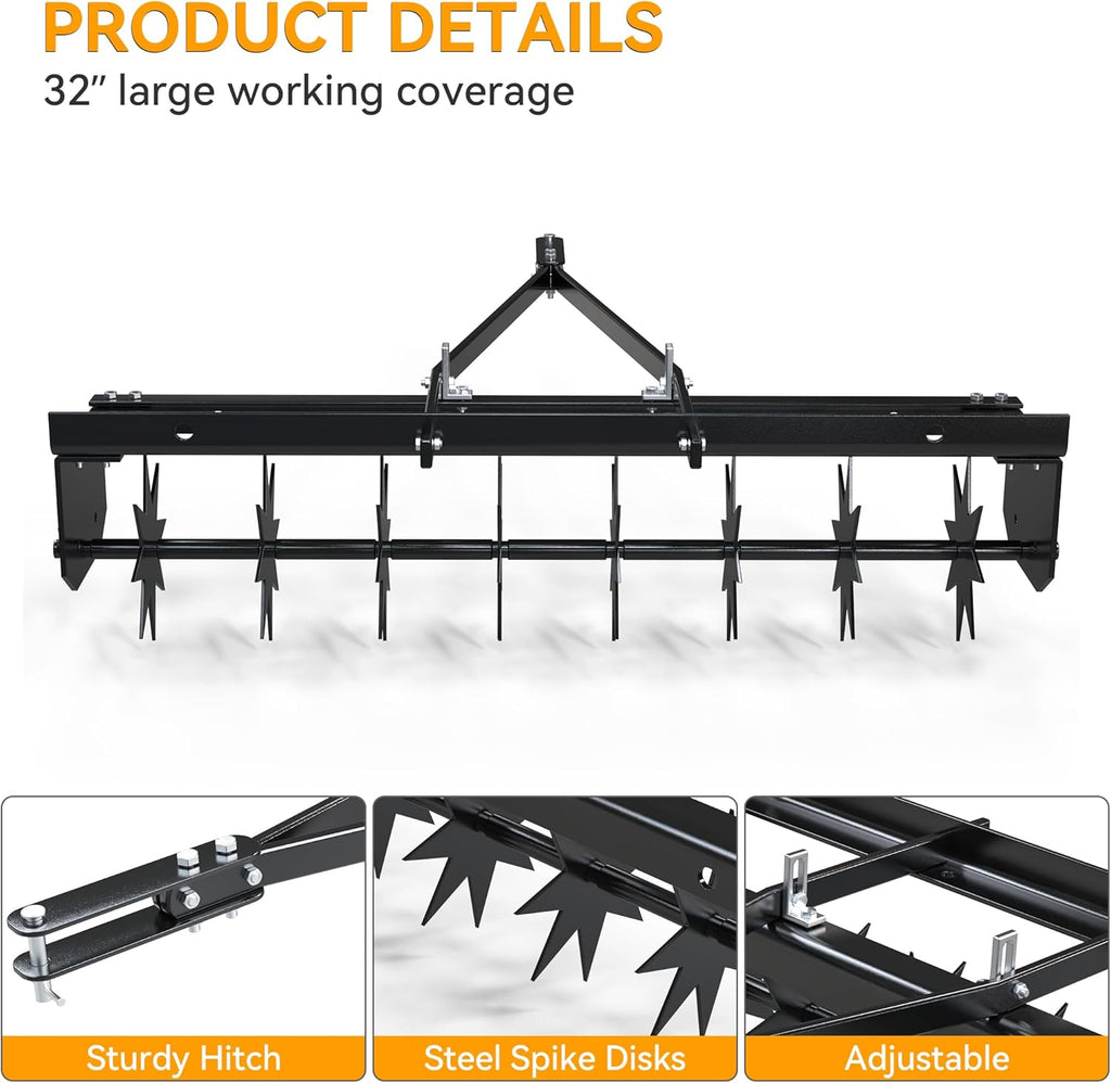 YINTATECH 48" Lawn Aerator Tow Behind with Universal Hitch for spike Aerator, Black